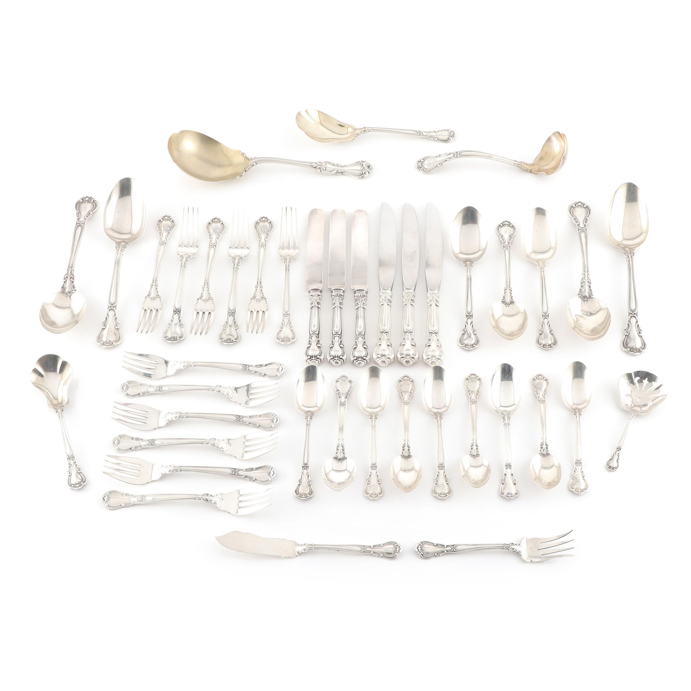 Gorham "Chantilly" Sterling Silver Flatware in Wood Storage Chest