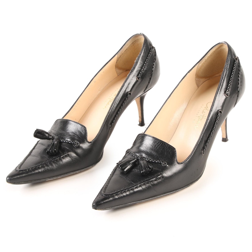 Cole Haan Donata Pump In Black Kidskin Leather with Tassels and Braided Details