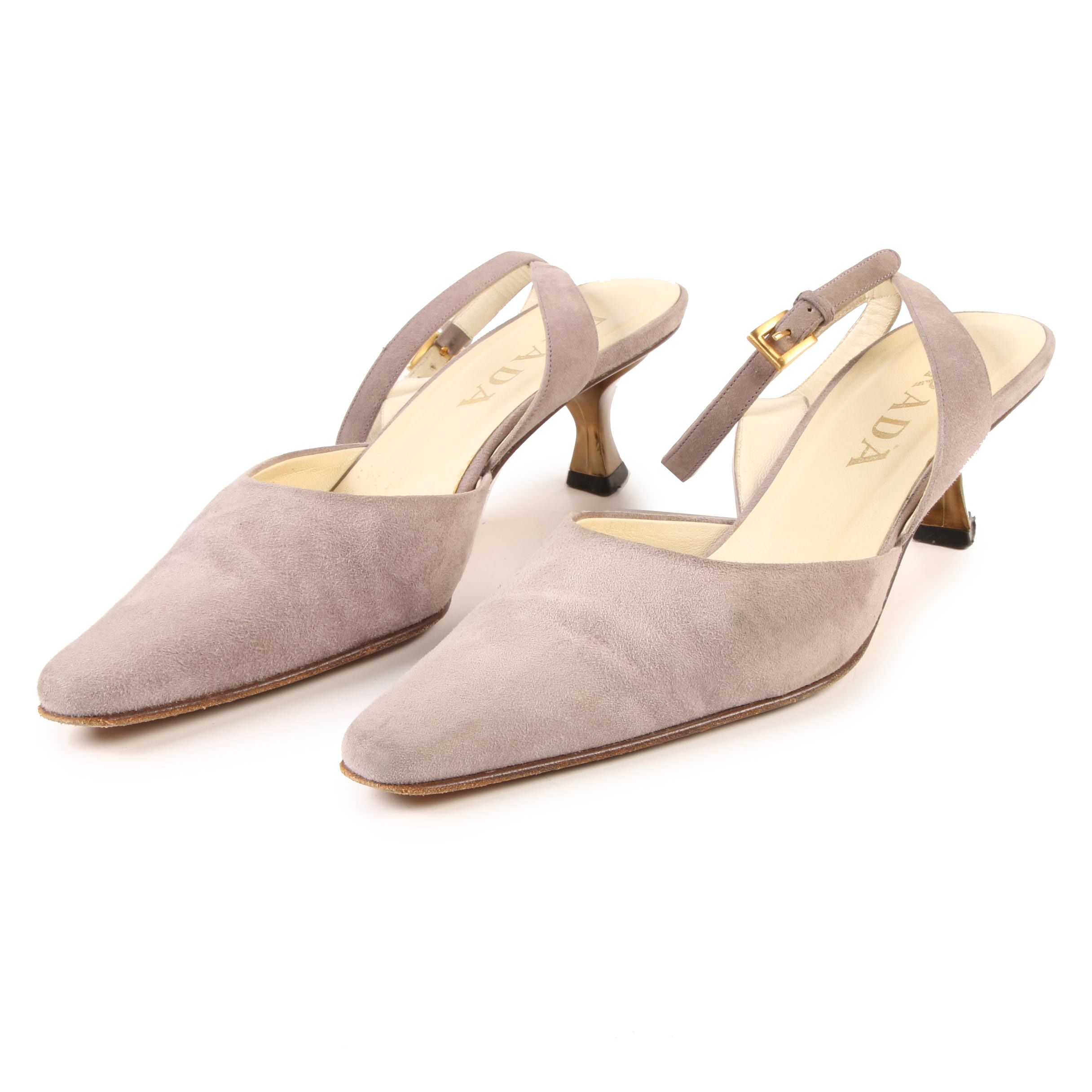 Prada Kitten Heels with Ankle Straps in Grey Suede