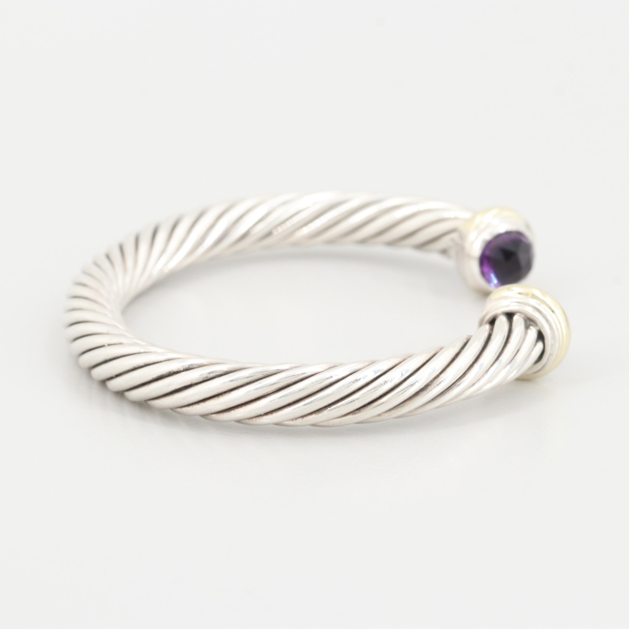 David Yurman Cable Classic Sterling Silver Amethyst Cuff Bracelet