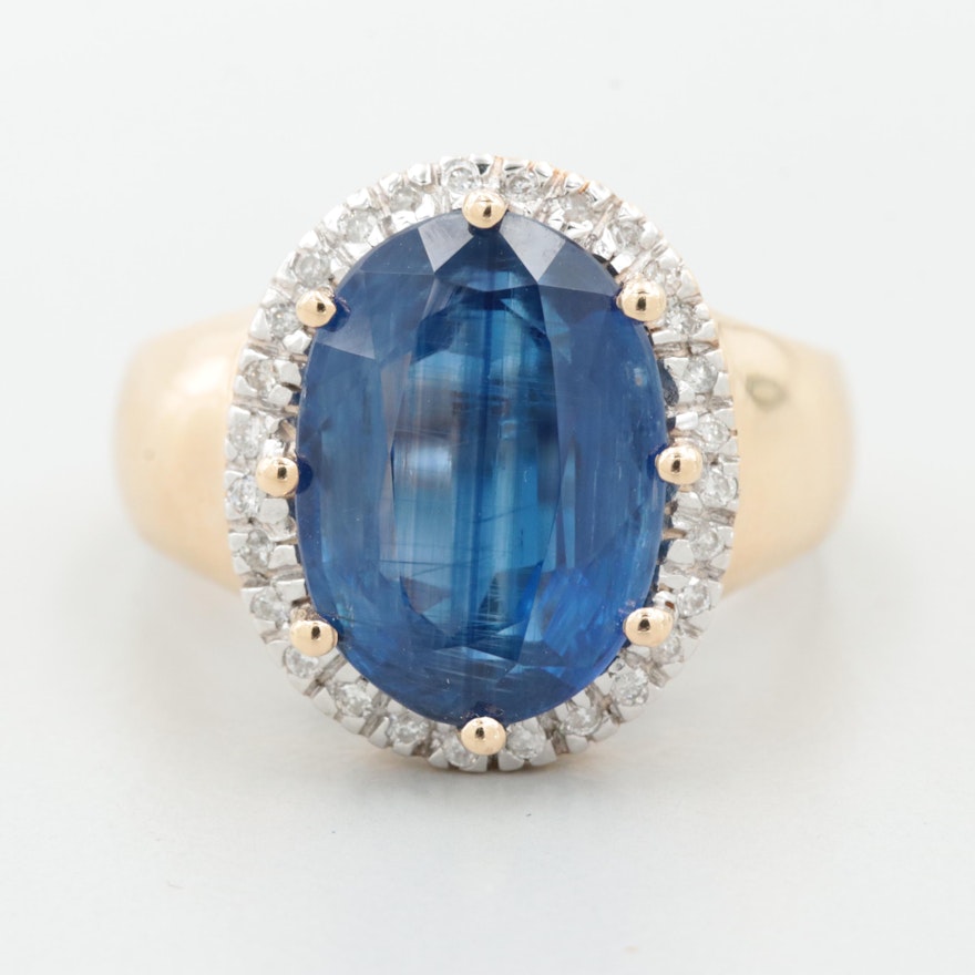 14K Yellow Gold 7.01 CT Kyanite and Diamond Ring