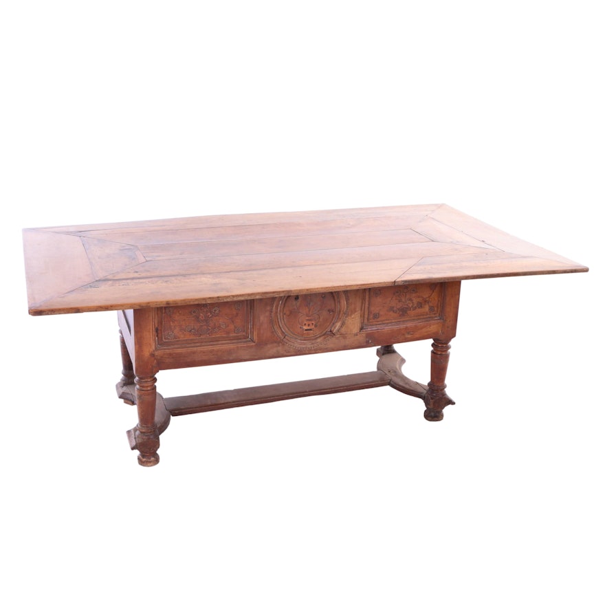 French Provincial Fruitwood, Walnut, and Marquetry Dough Bin Table, 19th Century