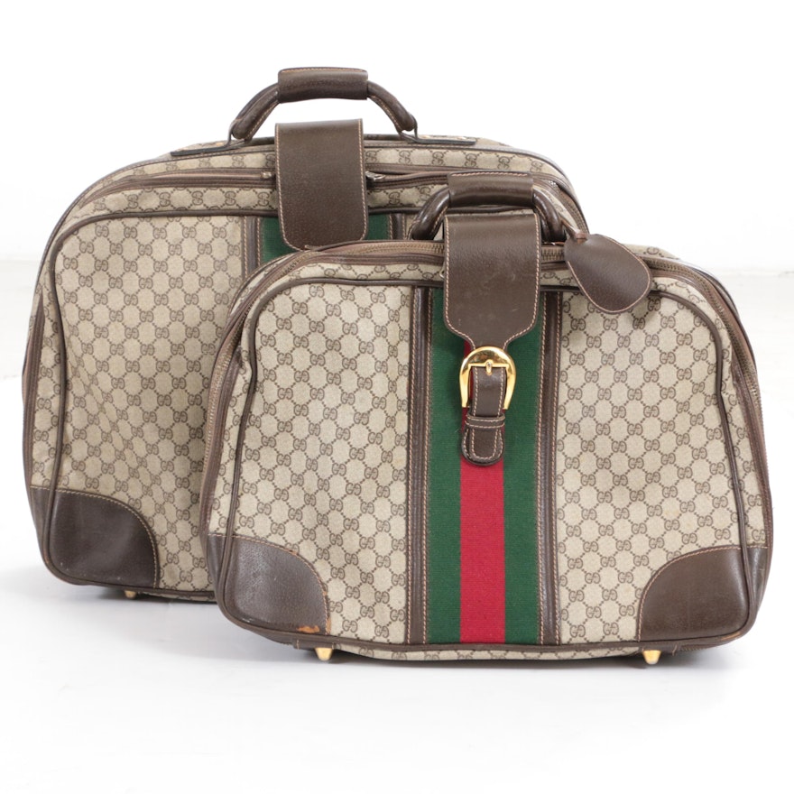 Gucci GG Supreme Canvas Web Suitcases with Leather Trim, Circa 1970