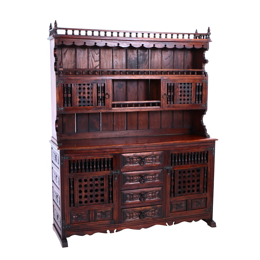 French Provincial Style Carved Walnut Buffet à Deux Corps, 20th Century