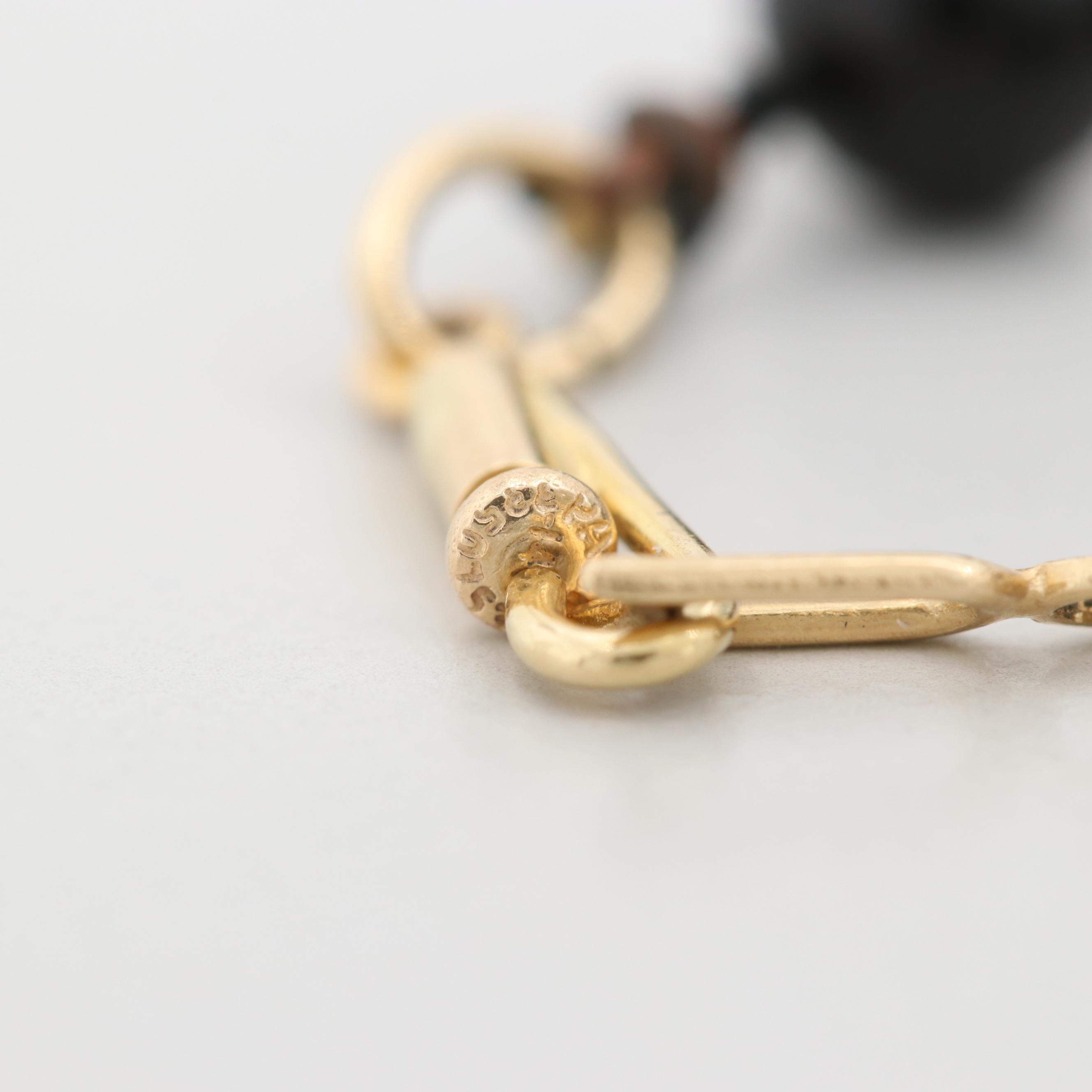 14K Yellow Gold Black Onyx and Synthetic Hematite Beaded Bracelet