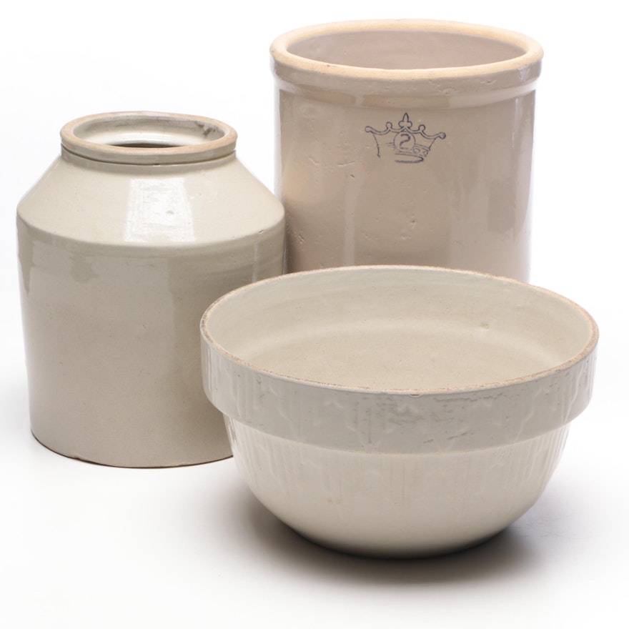 Robinson Ransbottom Two Gallon Stoneware Crock with Other Stoneware