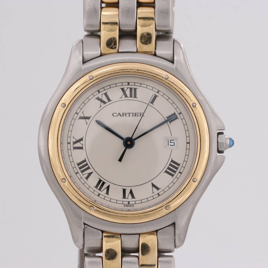 Cartier Cougar Panthere 18K Yellow Gold and Stainless Steel Wristwatch