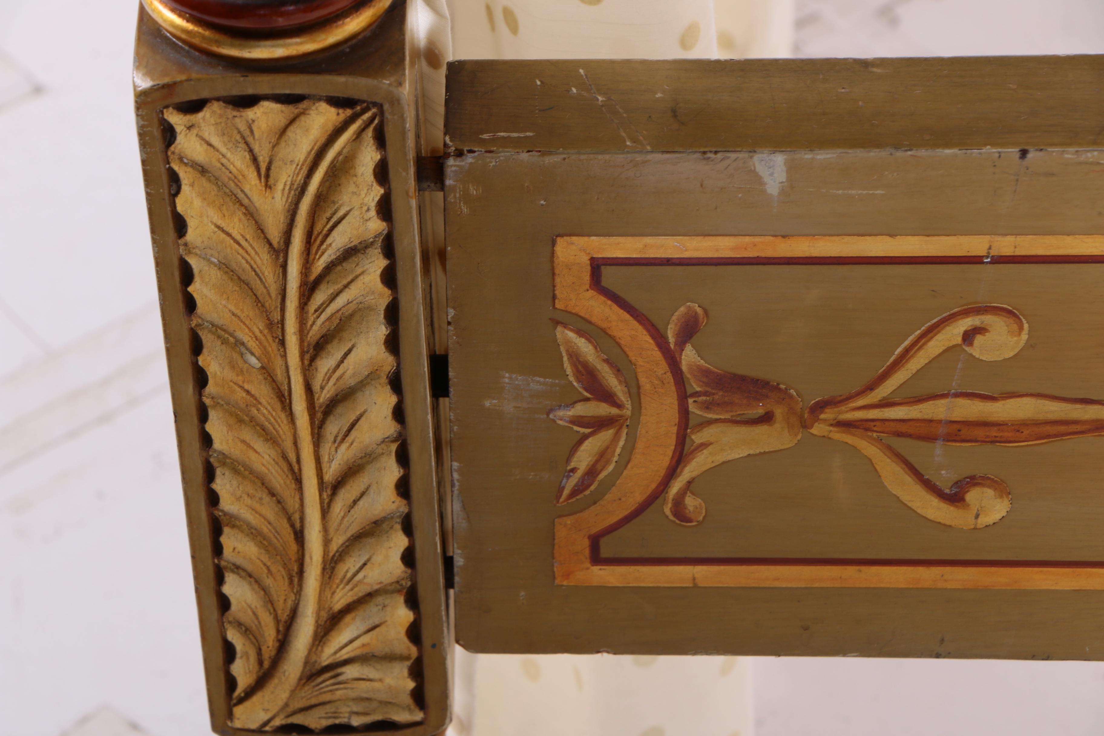 Paint-Decorated and Parcel-Gilt Four-Post Twin Size Bed Frame with Canopy