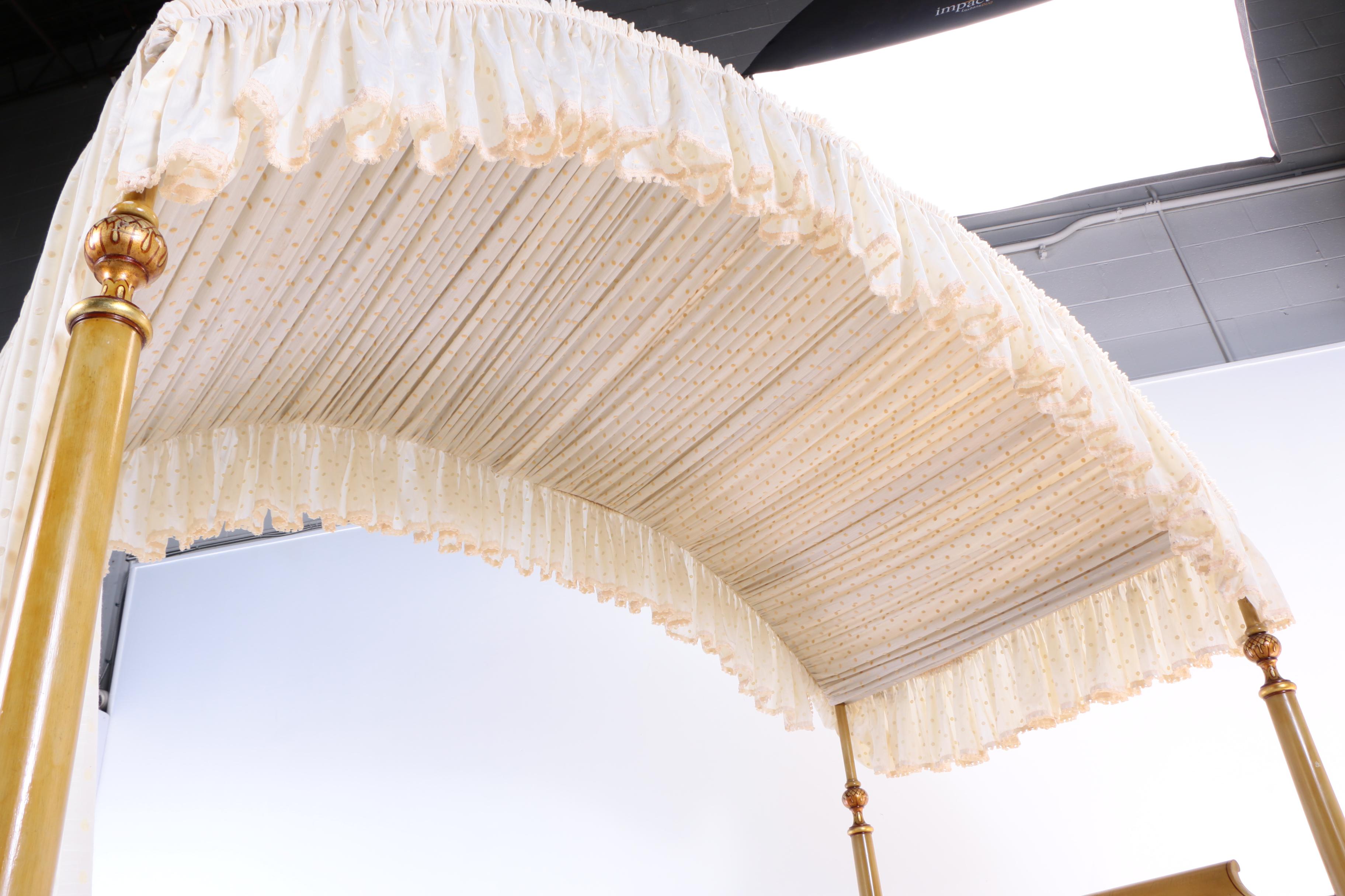 Paint-Decorated and Parcel-Gilt Four-Post Twin Size Bed Frame with Canopy