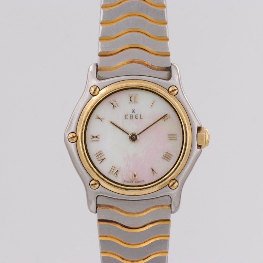 Ebel "Classic Wave Mini" 18K Yellow Gold and Stainless Steel Wristwatch