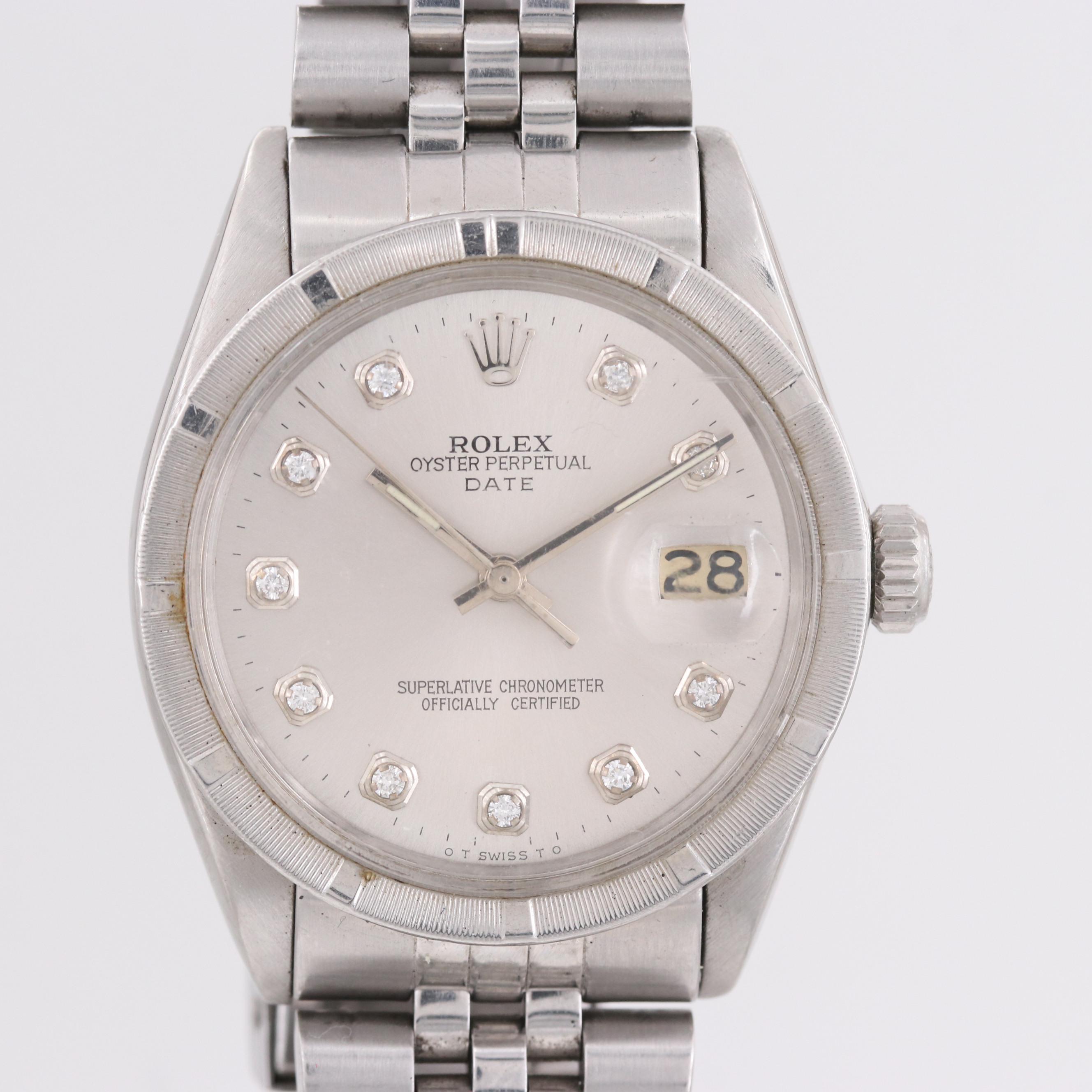 Rolex Stainless Steel Oyster-Perpetual Date Watch With Diamond Dial, 1972