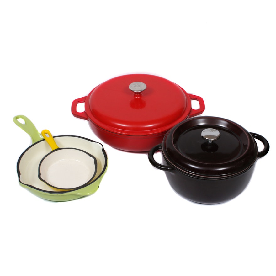 Enameled Cast Iron French Oven, Skillets, and Braiser