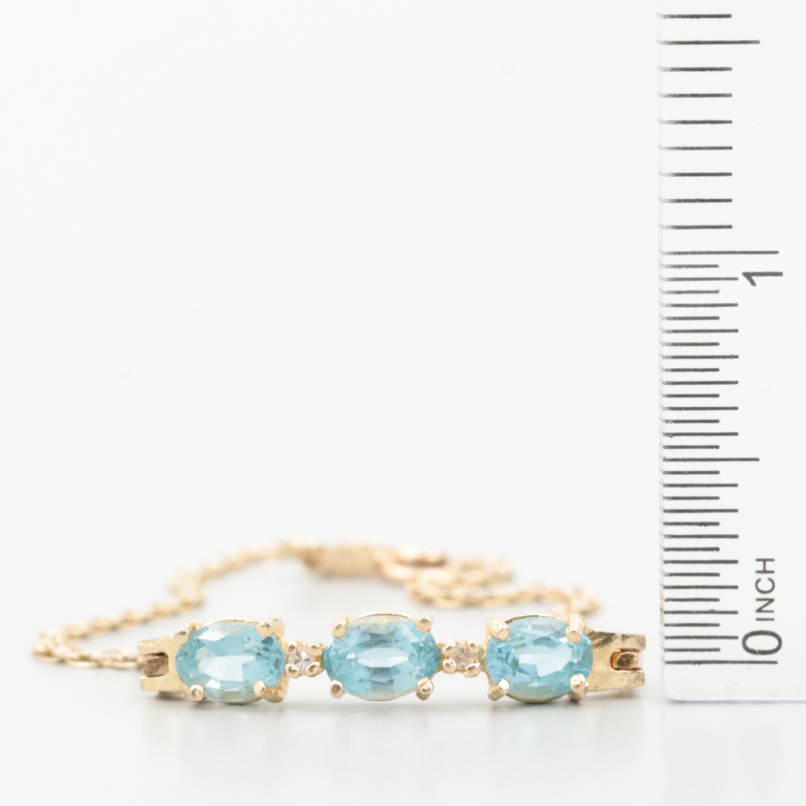 14K Yellow Gold Topaz and Diamond Bracelet