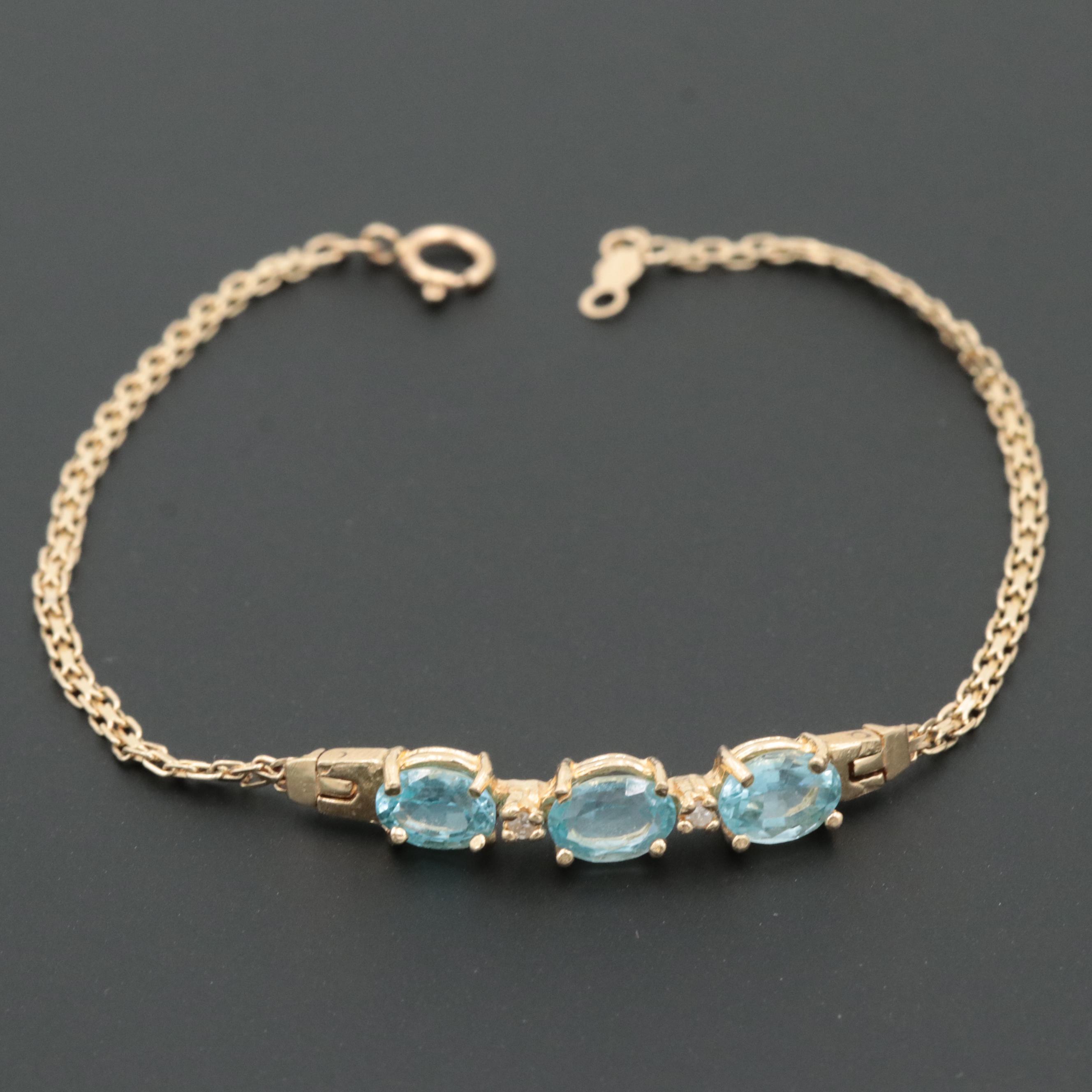 14K Yellow Gold Topaz and Diamond Bracelet
