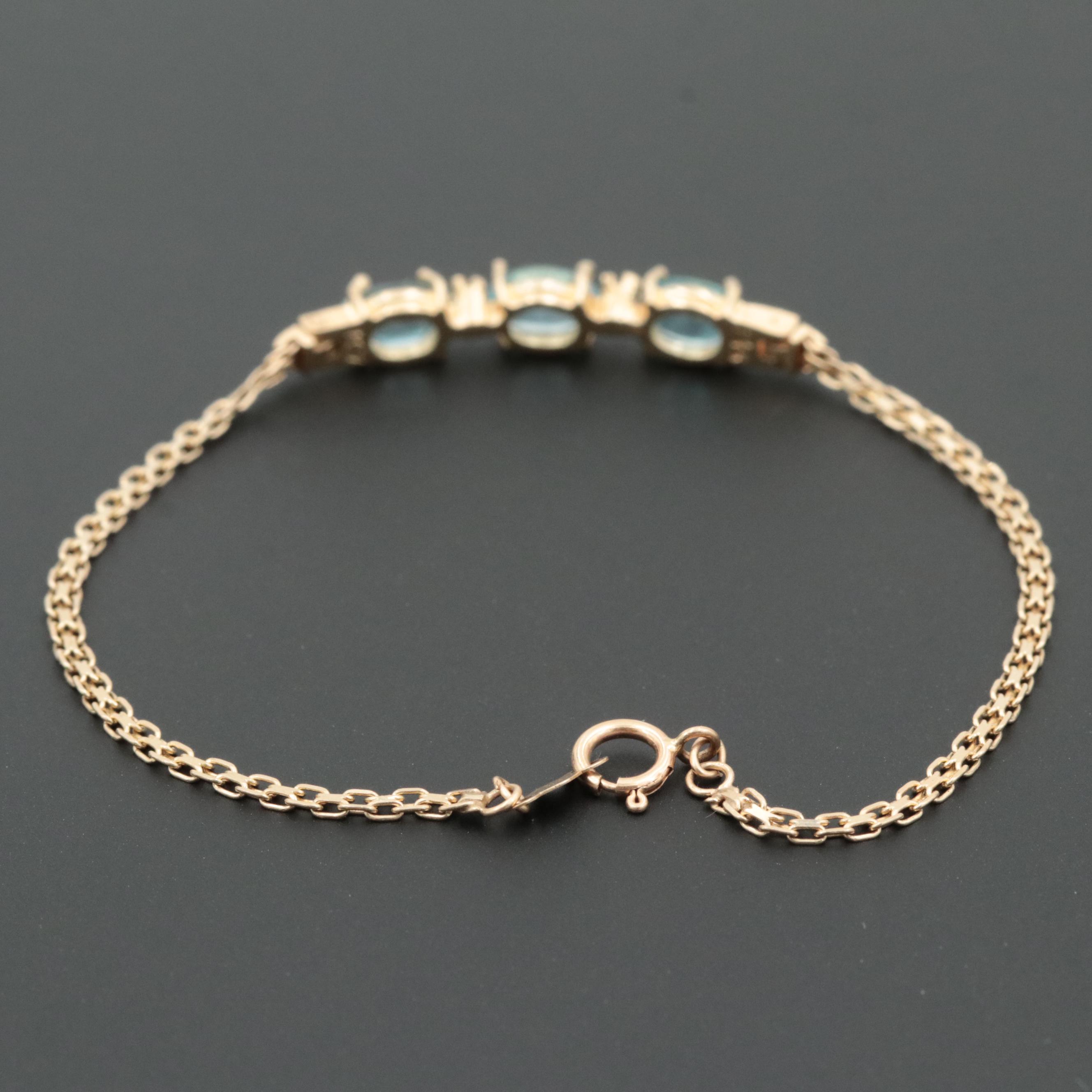 14K Yellow Gold Topaz and Diamond Bracelet
