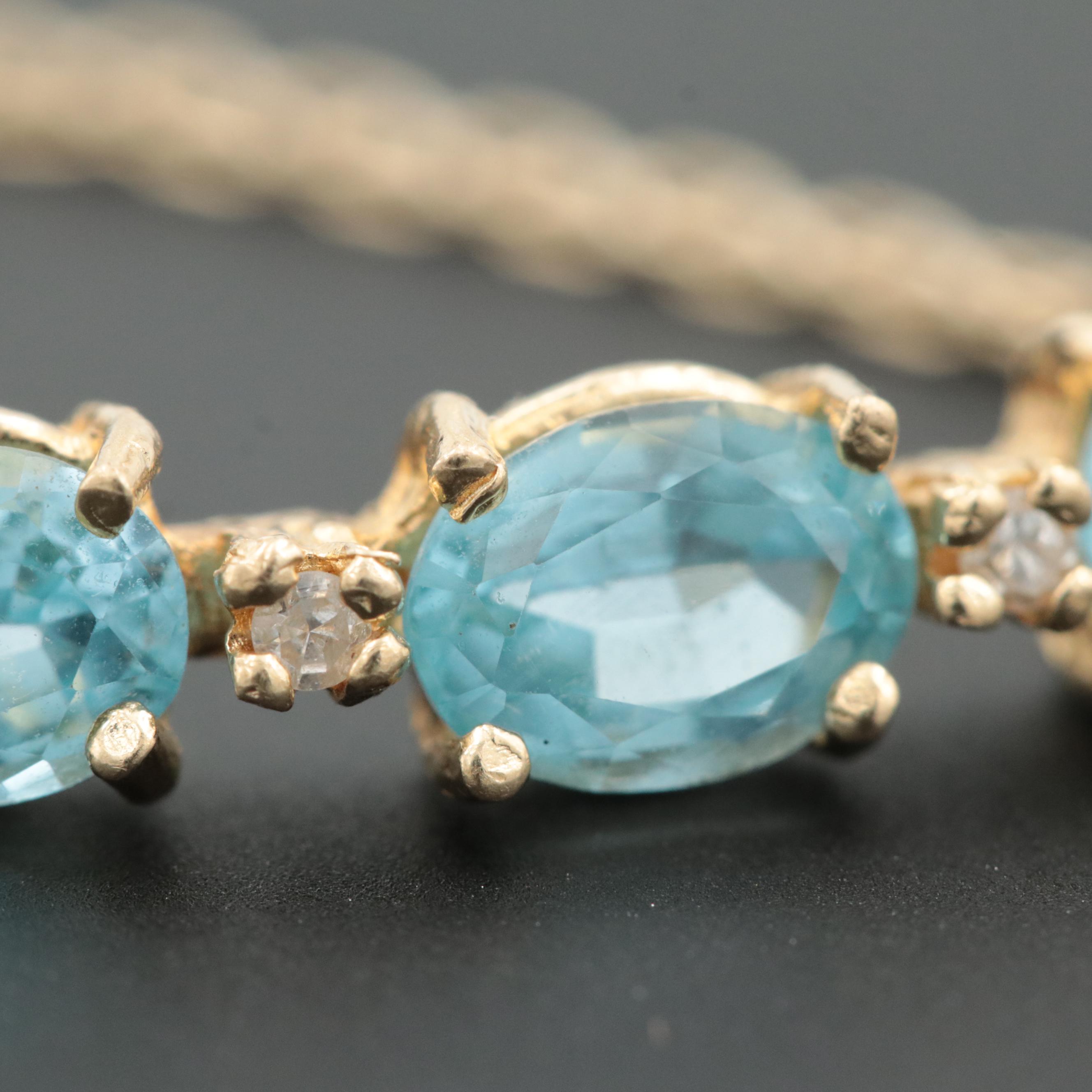 14K Yellow Gold Topaz and Diamond Bracelet