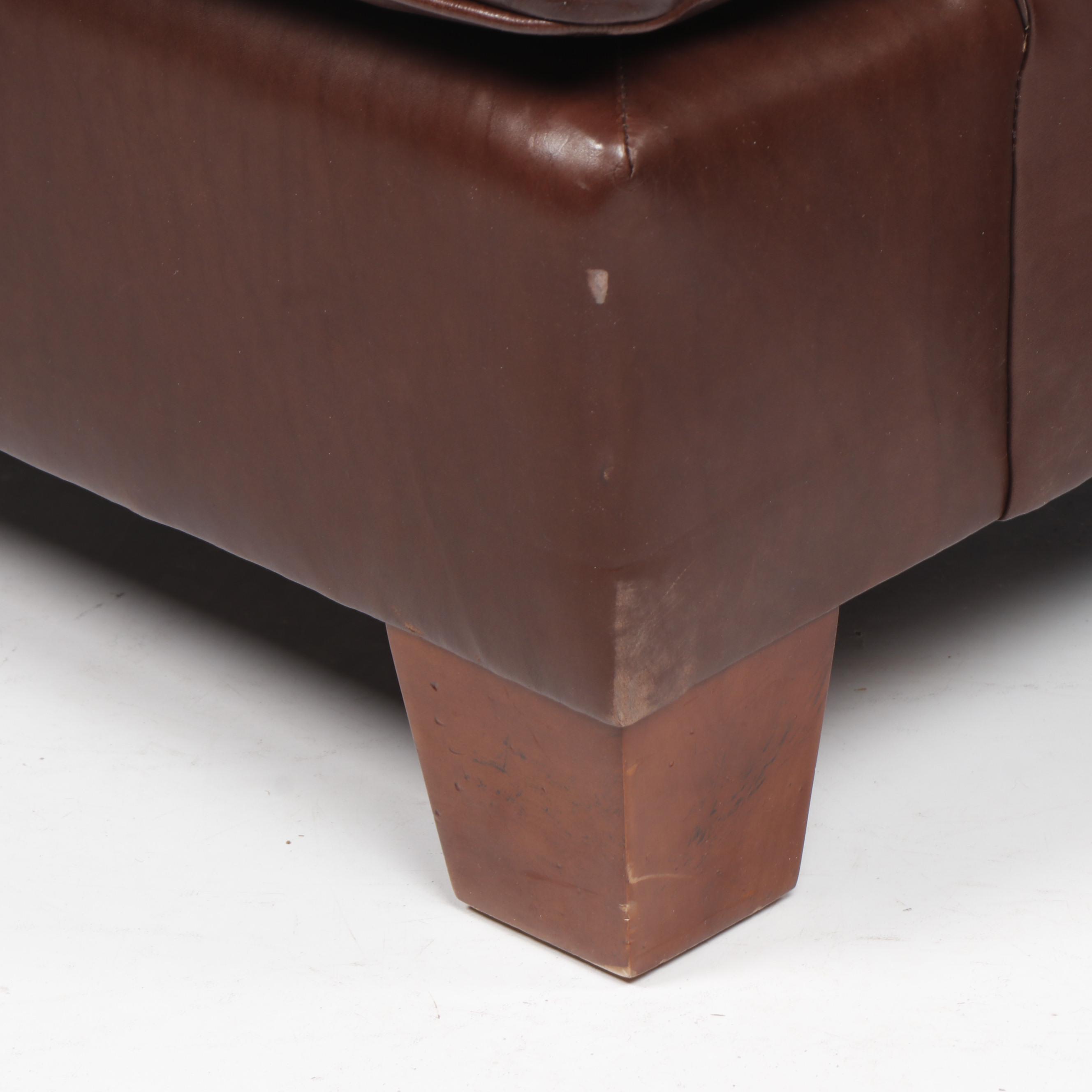 Pair of Baker Contemporary Modern Brown Leather Club Chairs