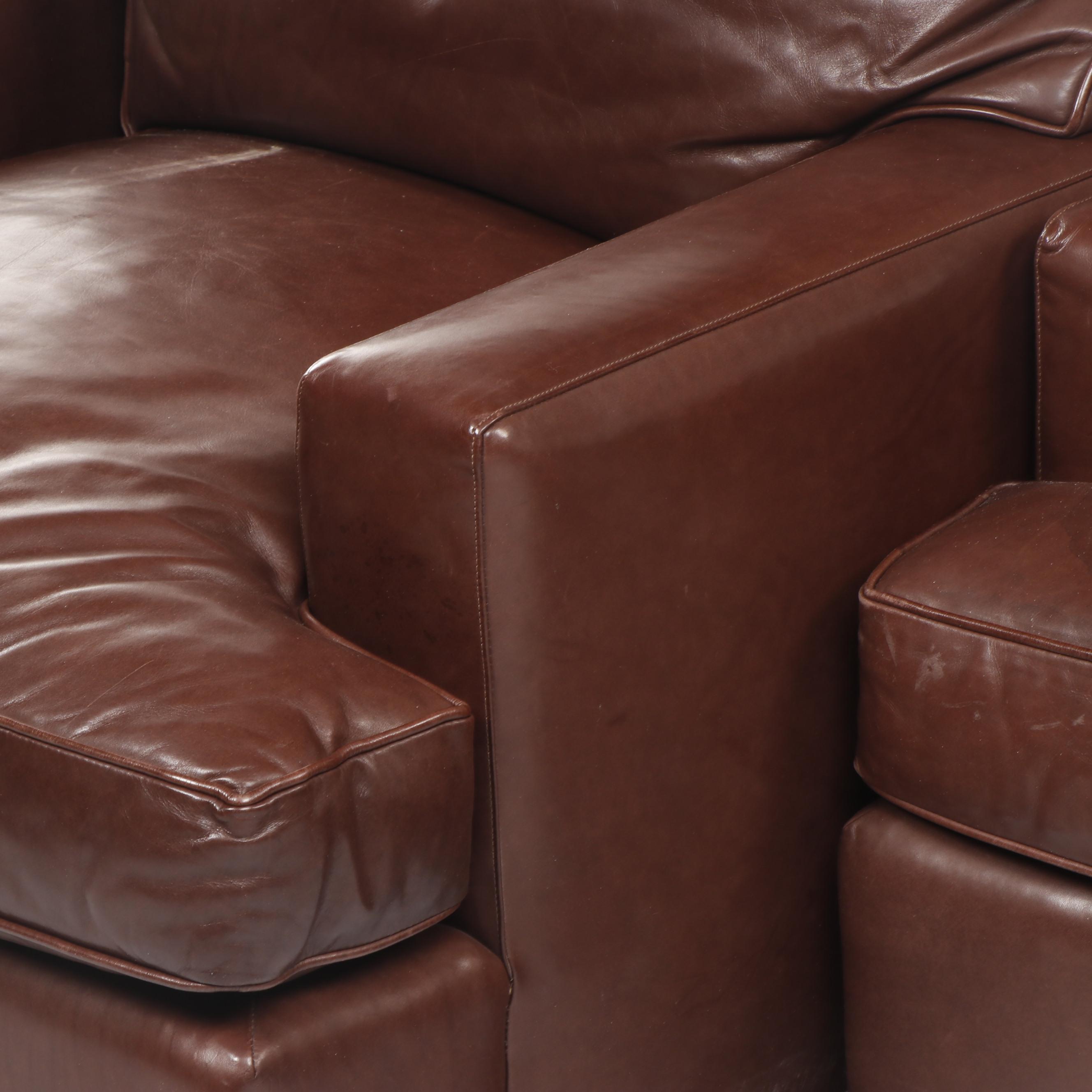 Pair of Baker Contemporary Modern Brown Leather Club Chairs