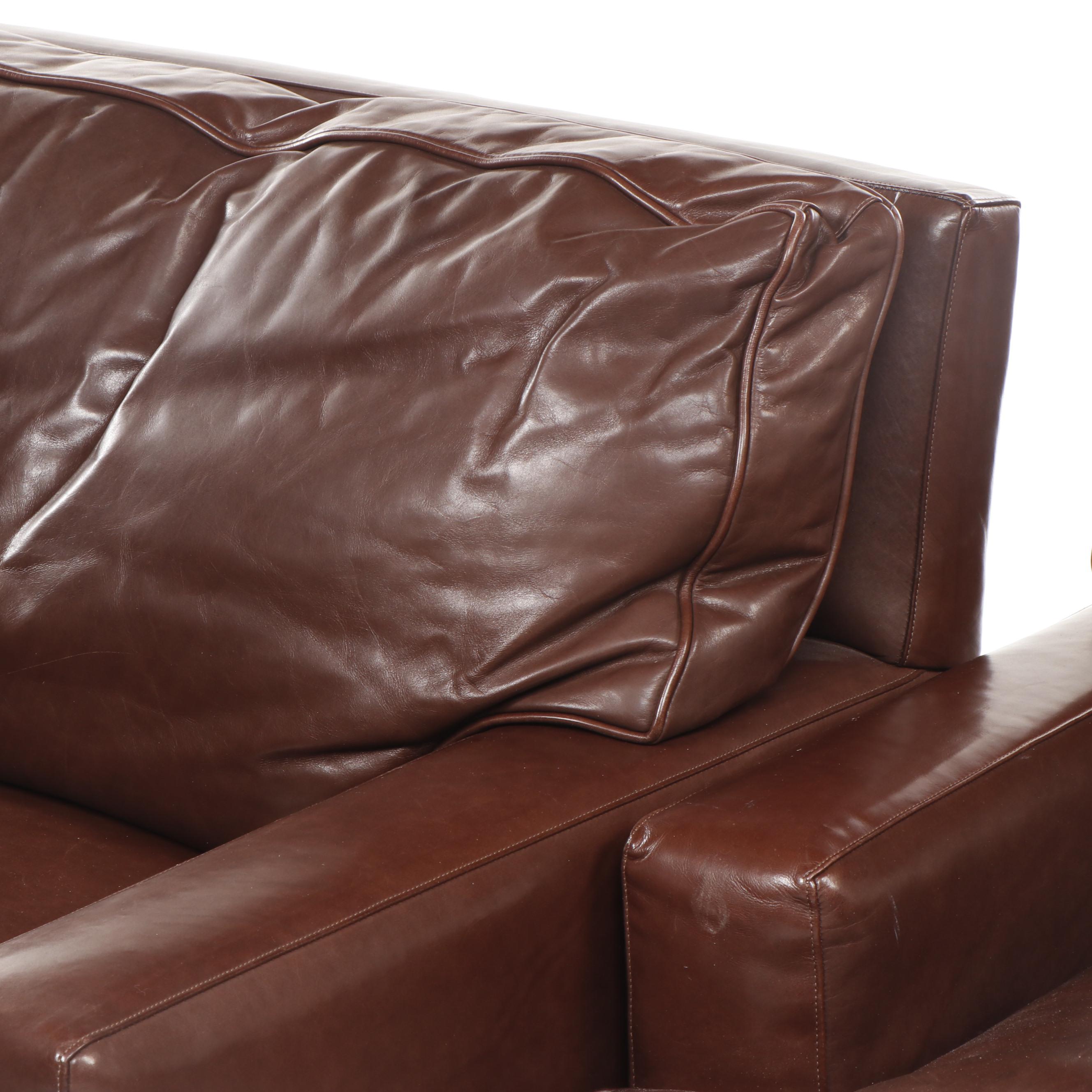 Pair of Baker Contemporary Modern Brown Leather Club Chairs