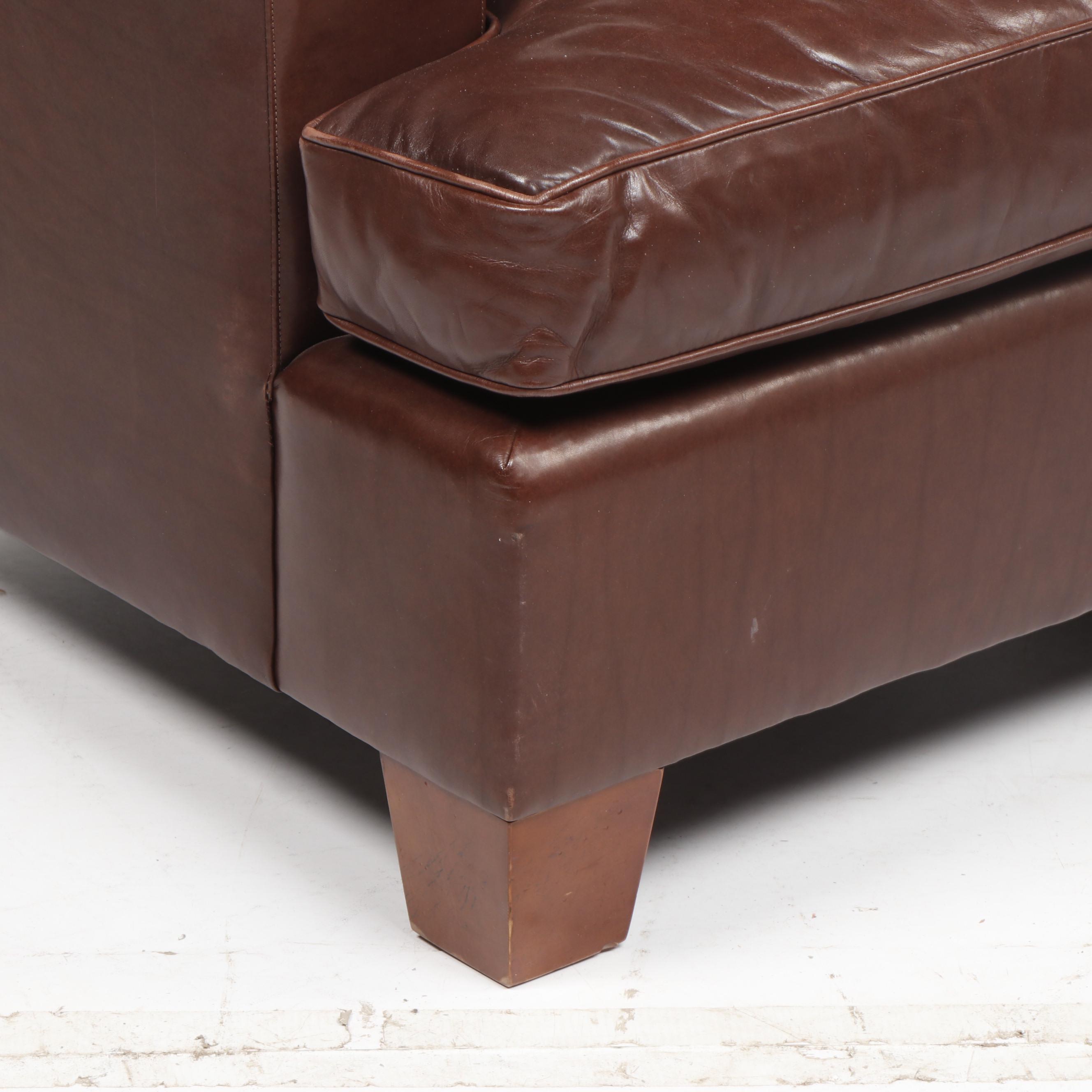 Pair of Baker Contemporary Modern Brown Leather Club Chairs