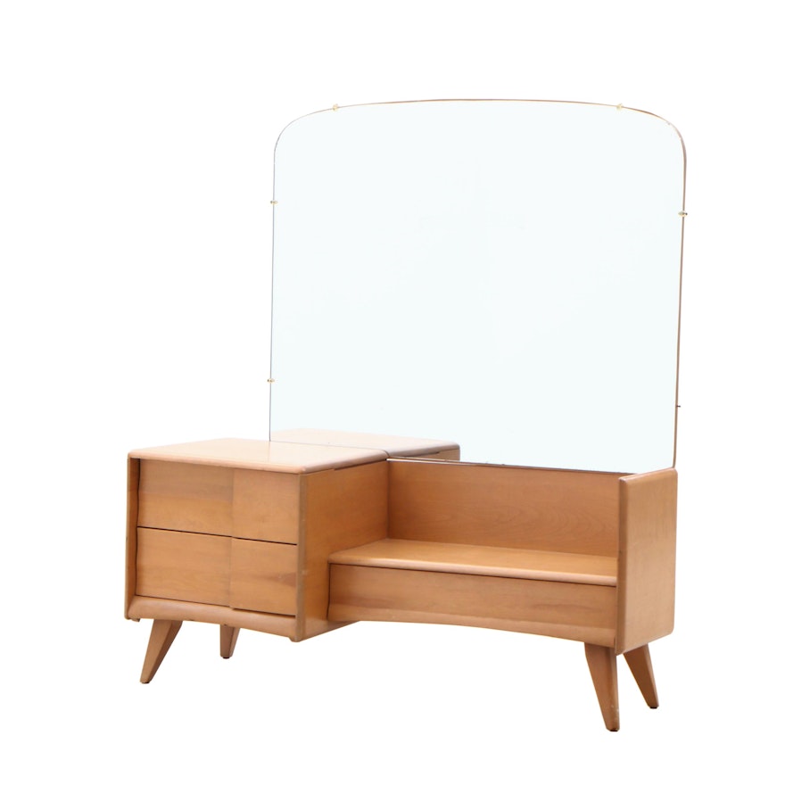 Mid Century Modern Heywood Wakefield Maple Vanity Table with Mirror