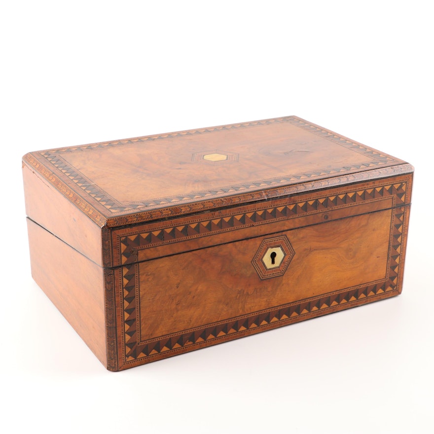 Burl Walnut Parquetry Inlay Document Box