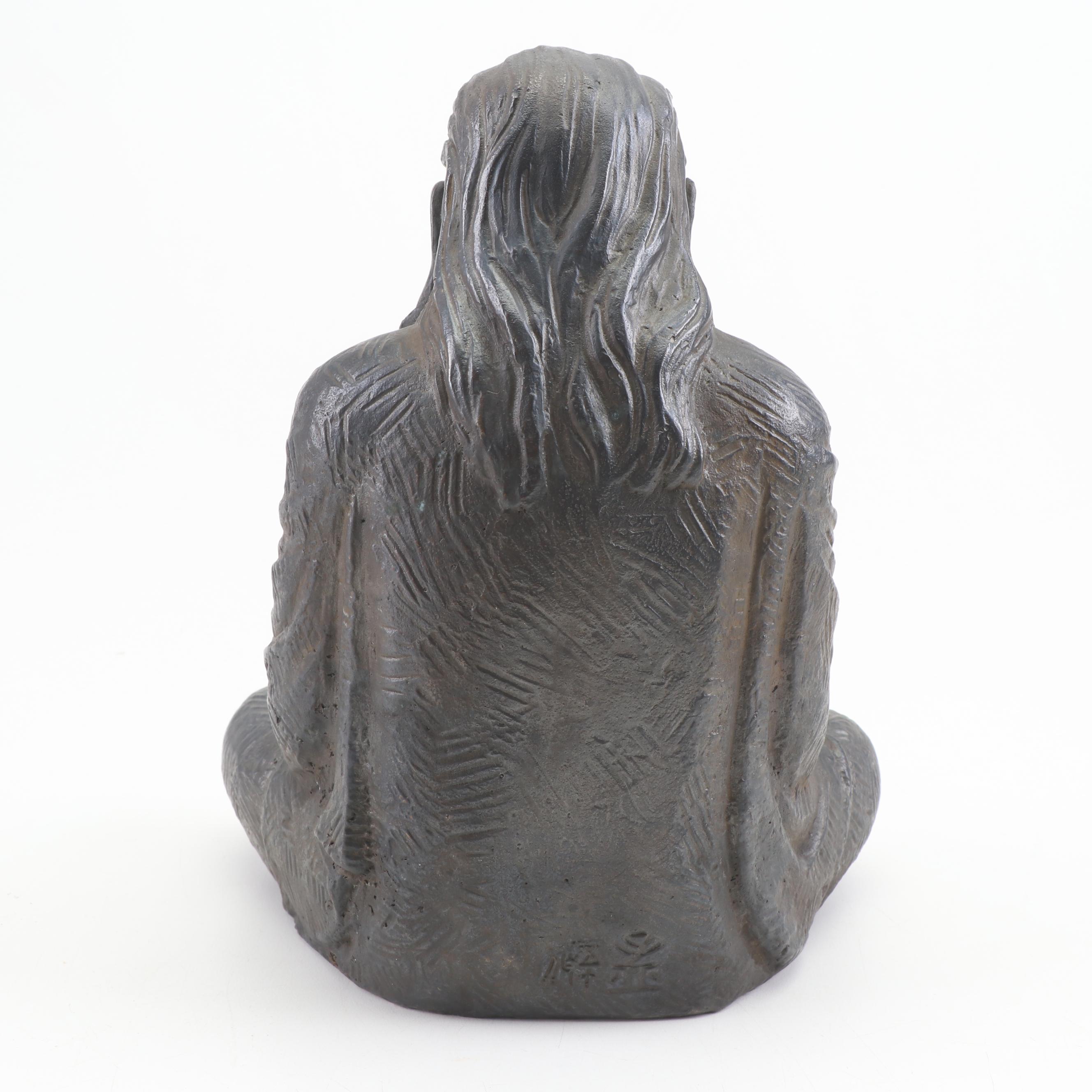 Chinese Cast Bronze Bodhidharma Statue