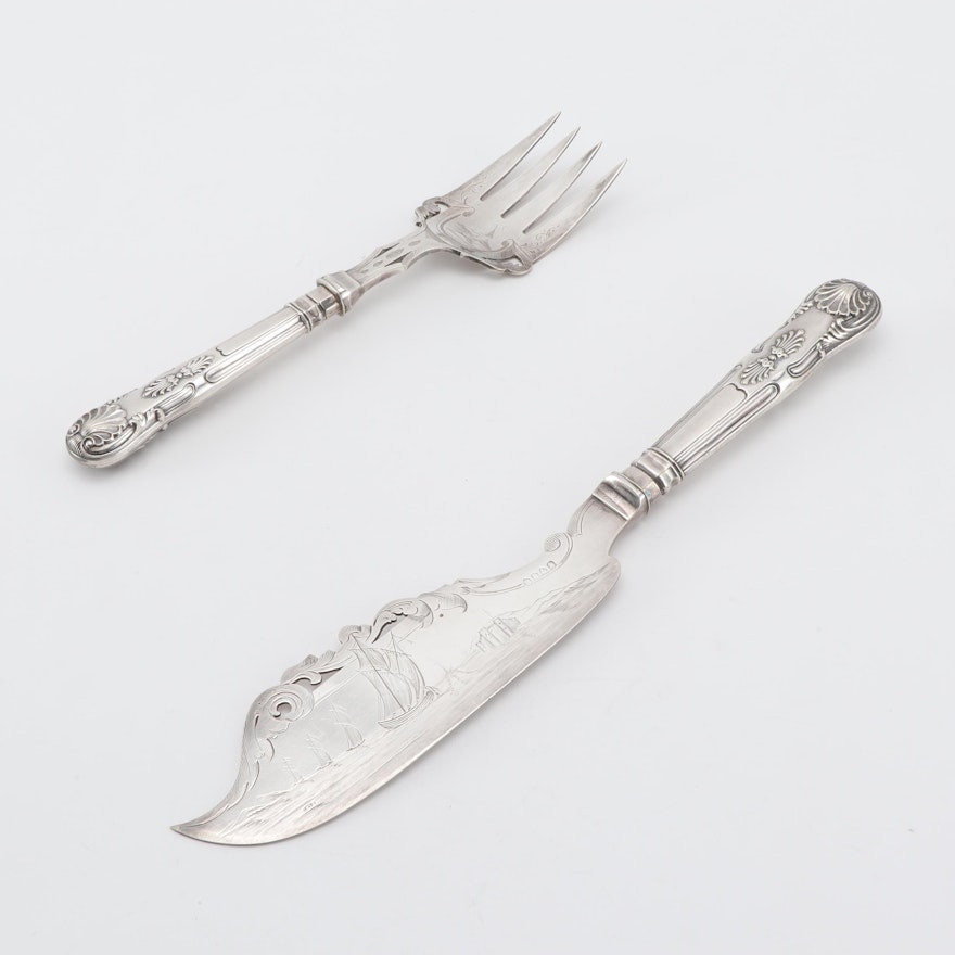 Fish Servers in 800 Silver with Silver Plate Handles