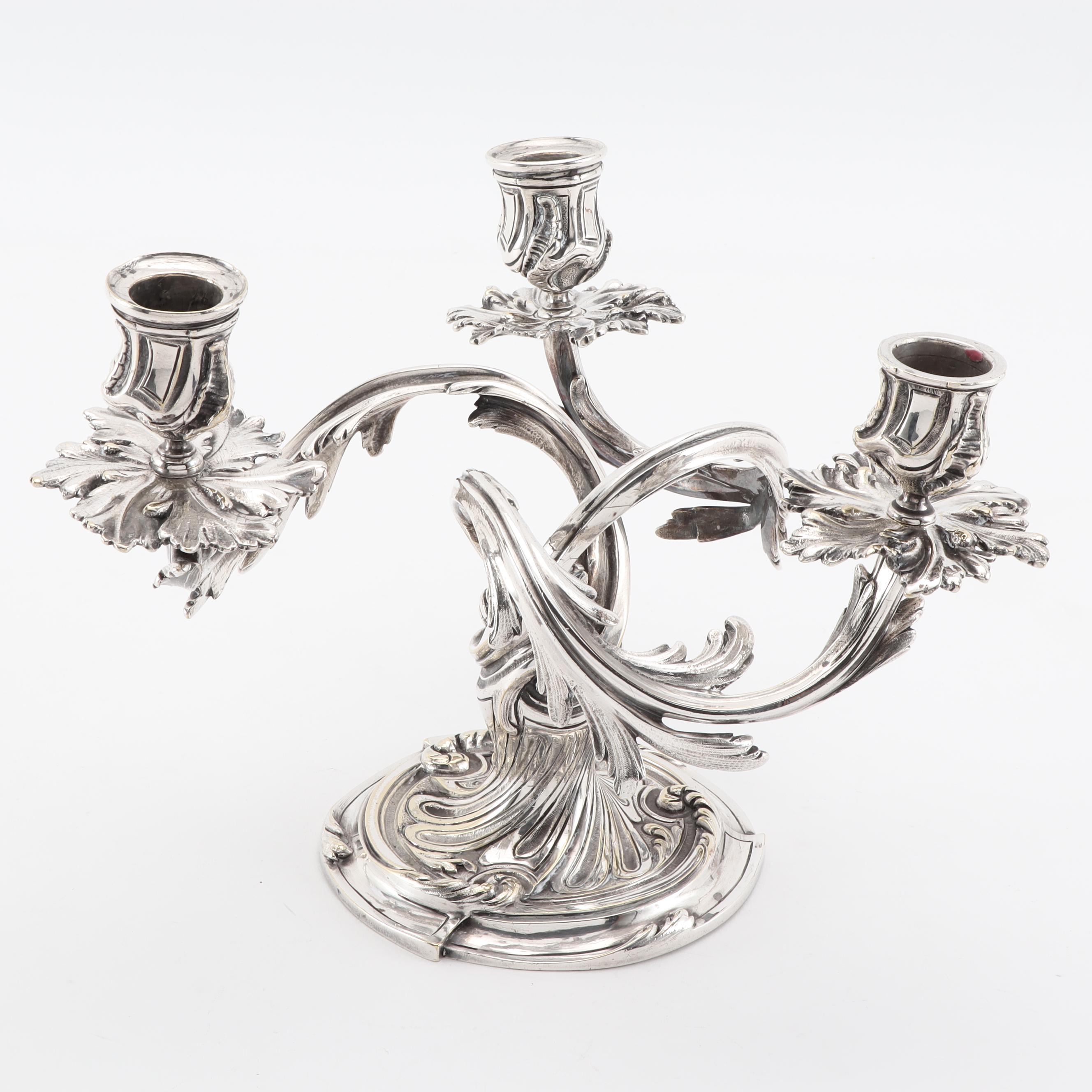 Christofle France "Trianon" Silver Plate Candelabra Pair, Early 20th C.