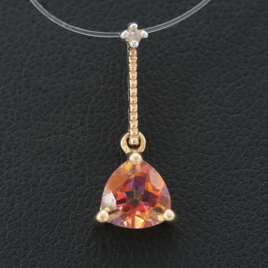 10K Yellow Gold Mystic Topaz and Diamond Pendant