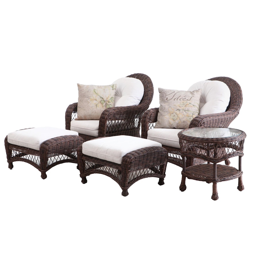 Wicker Chairs with Ottomans and Table,  Contemporary