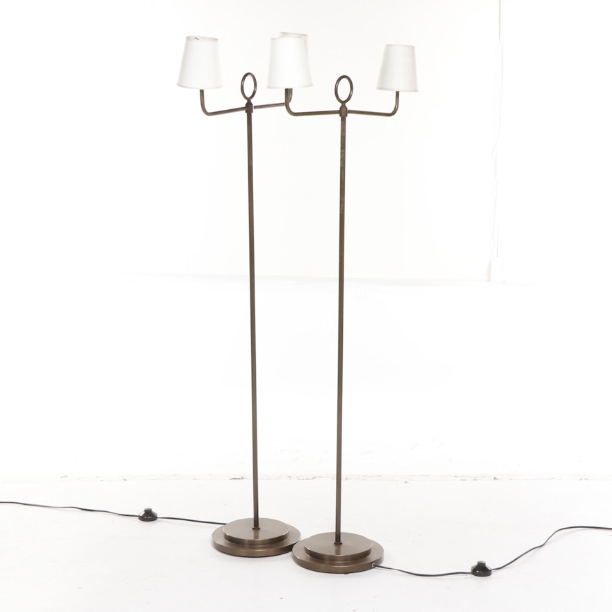 Italian Metal Double Arm Floor Lamps, Contemporary