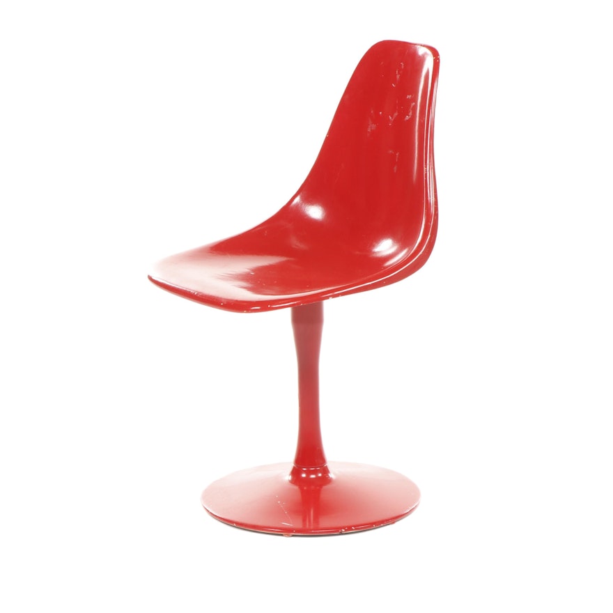 Mid Century Modern Red Fiberglass Tulip Style Side Chair