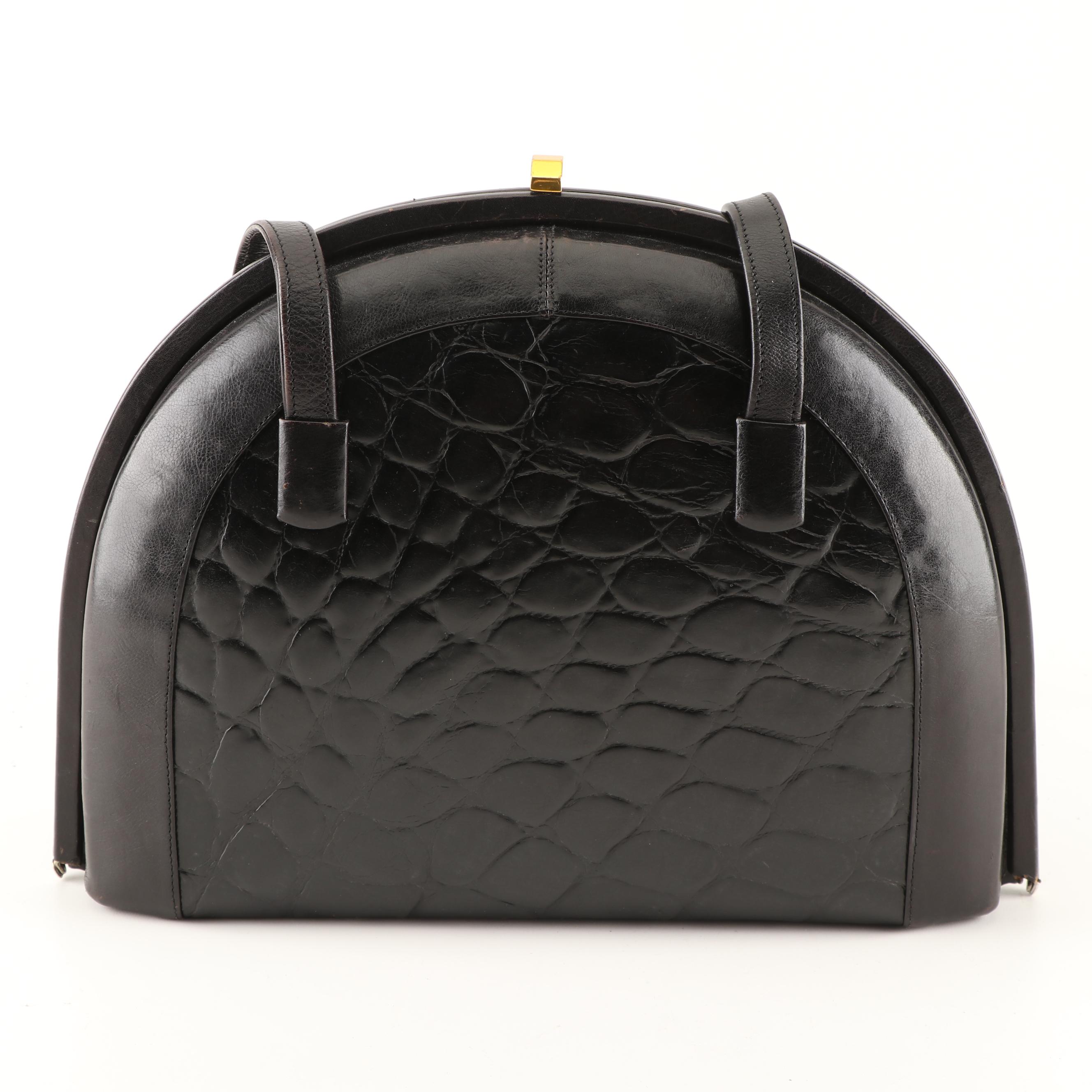 Coccinella of West Germany Black Embossed Leather Shoulder Bag