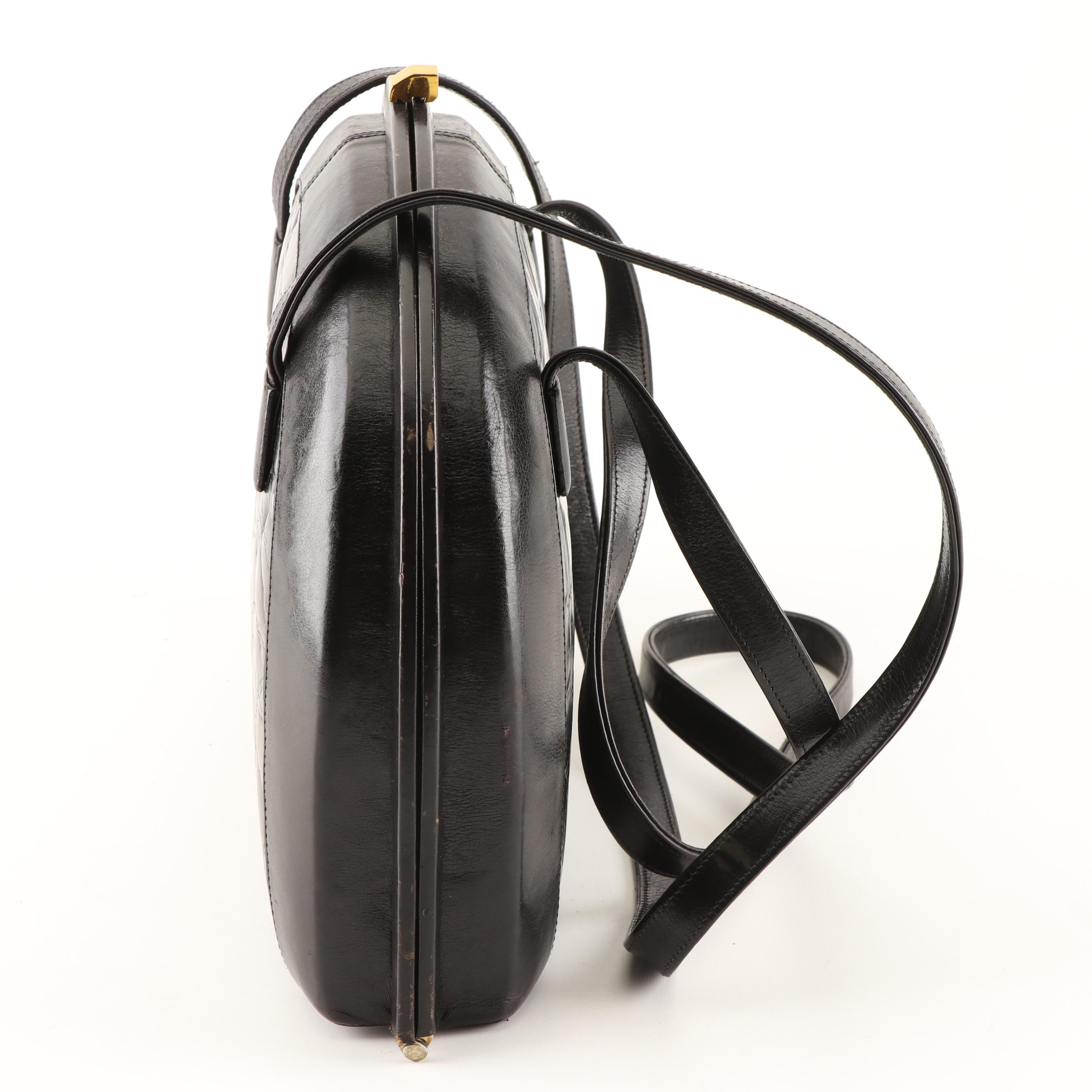 Coccinella of West Germany Black Embossed Leather Shoulder Bag