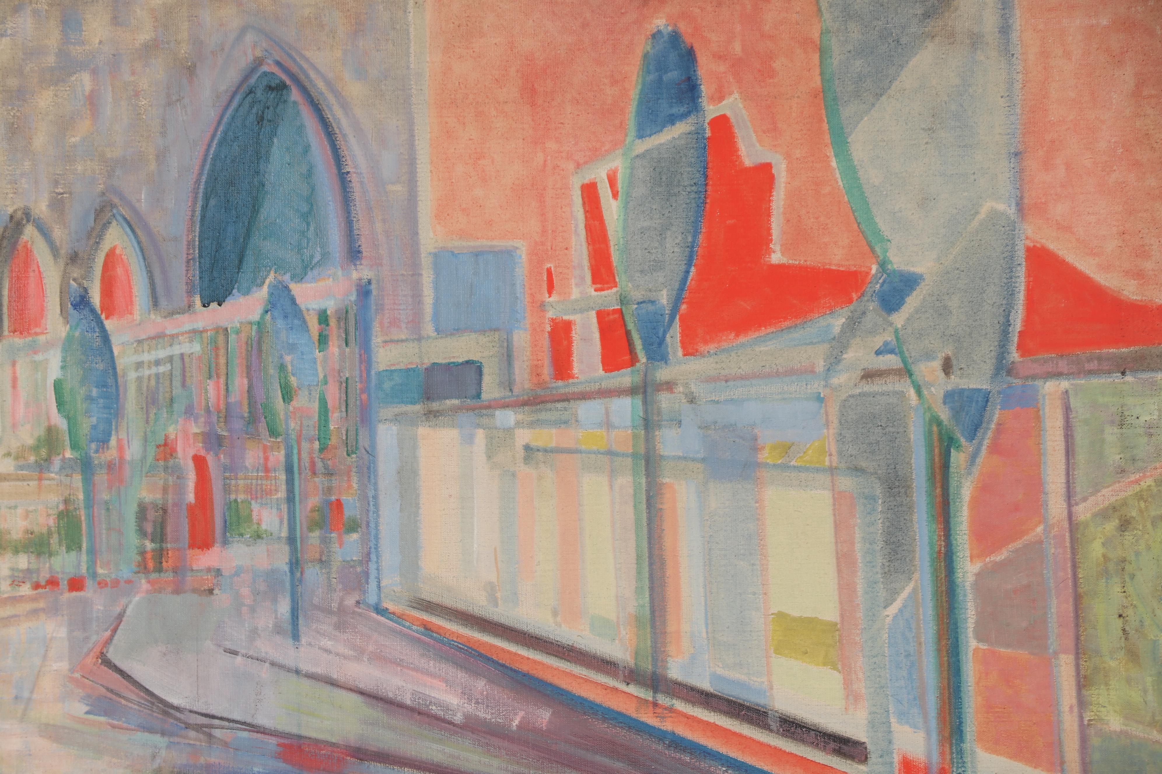 Thomas Brownell Eldred Abstract Oil Painting of Street Scene