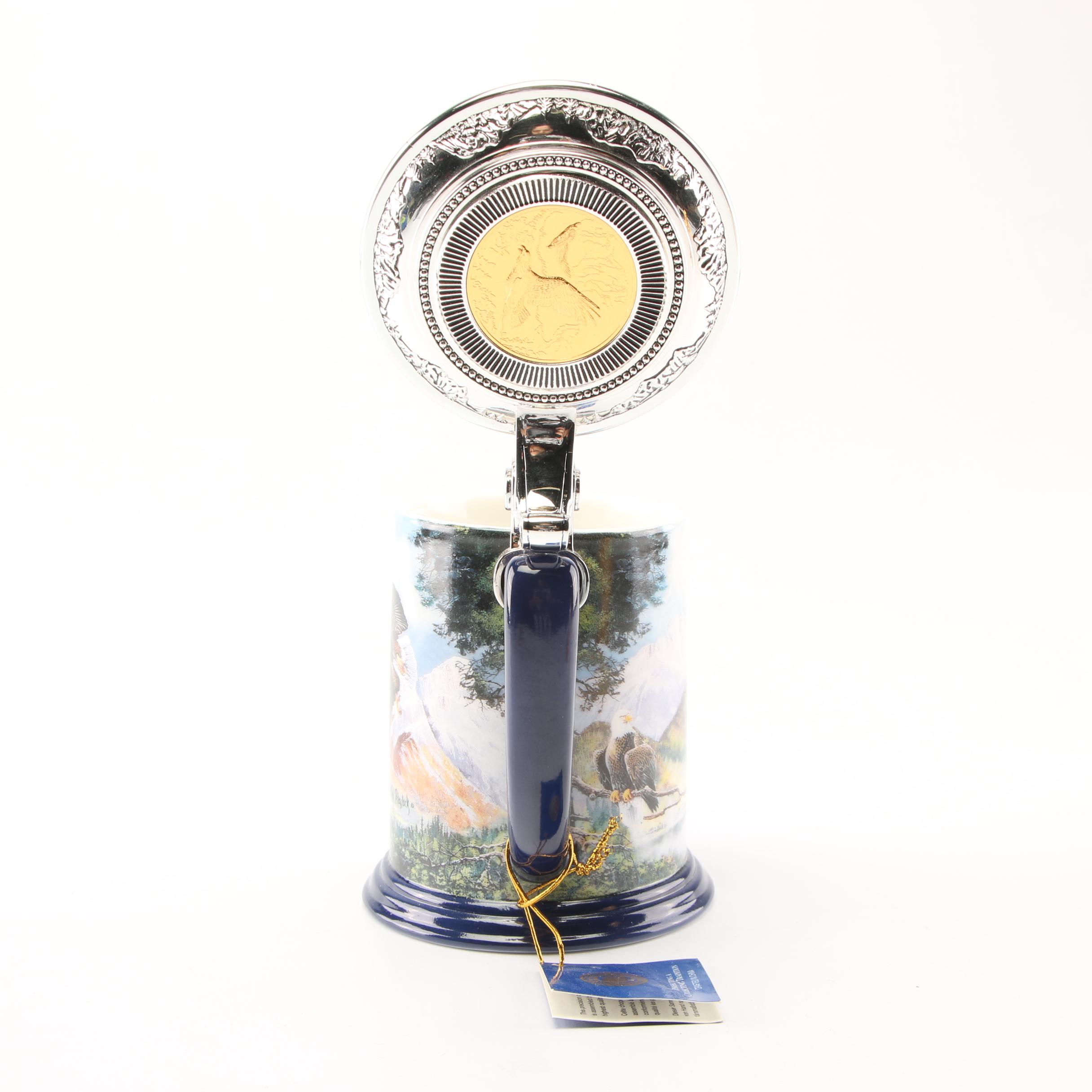 Franklin Mint Bald Eagle Themed Pocket Watch with Display Stand and Other Items