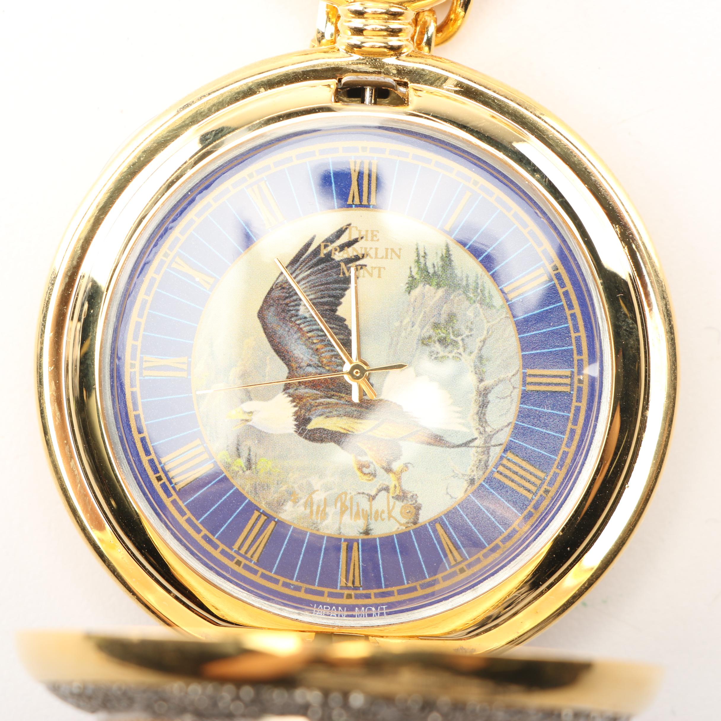 Franklin Mint Bald Eagle Themed Pocket Watch with Display Stand and Other Items