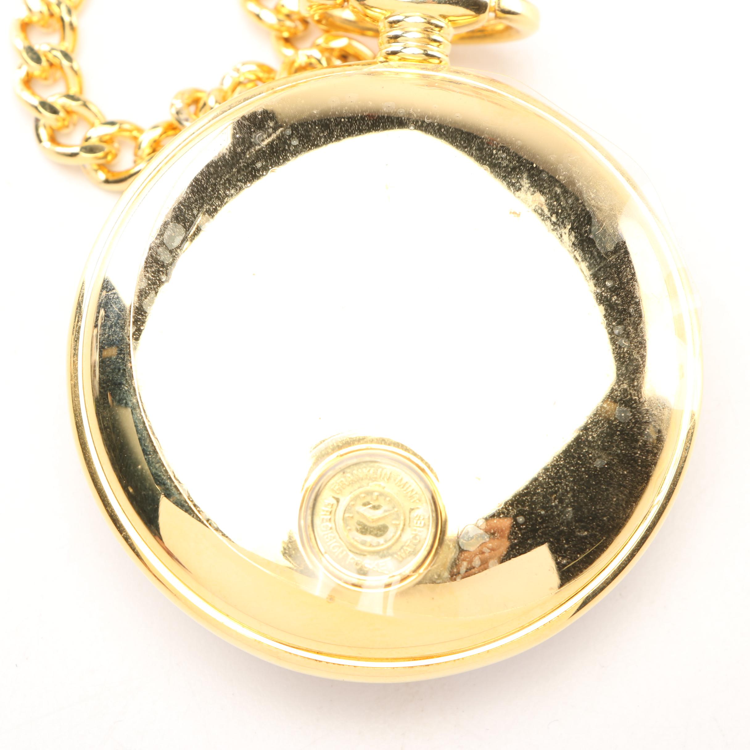 Franklin Mint Bald Eagle Themed Pocket Watch with Display Stand and Other Items