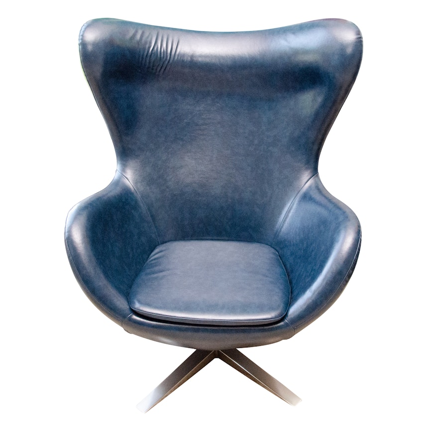 Contemporary Modernist Vinyl Blue Egg Chair, After a Design by George Nelson