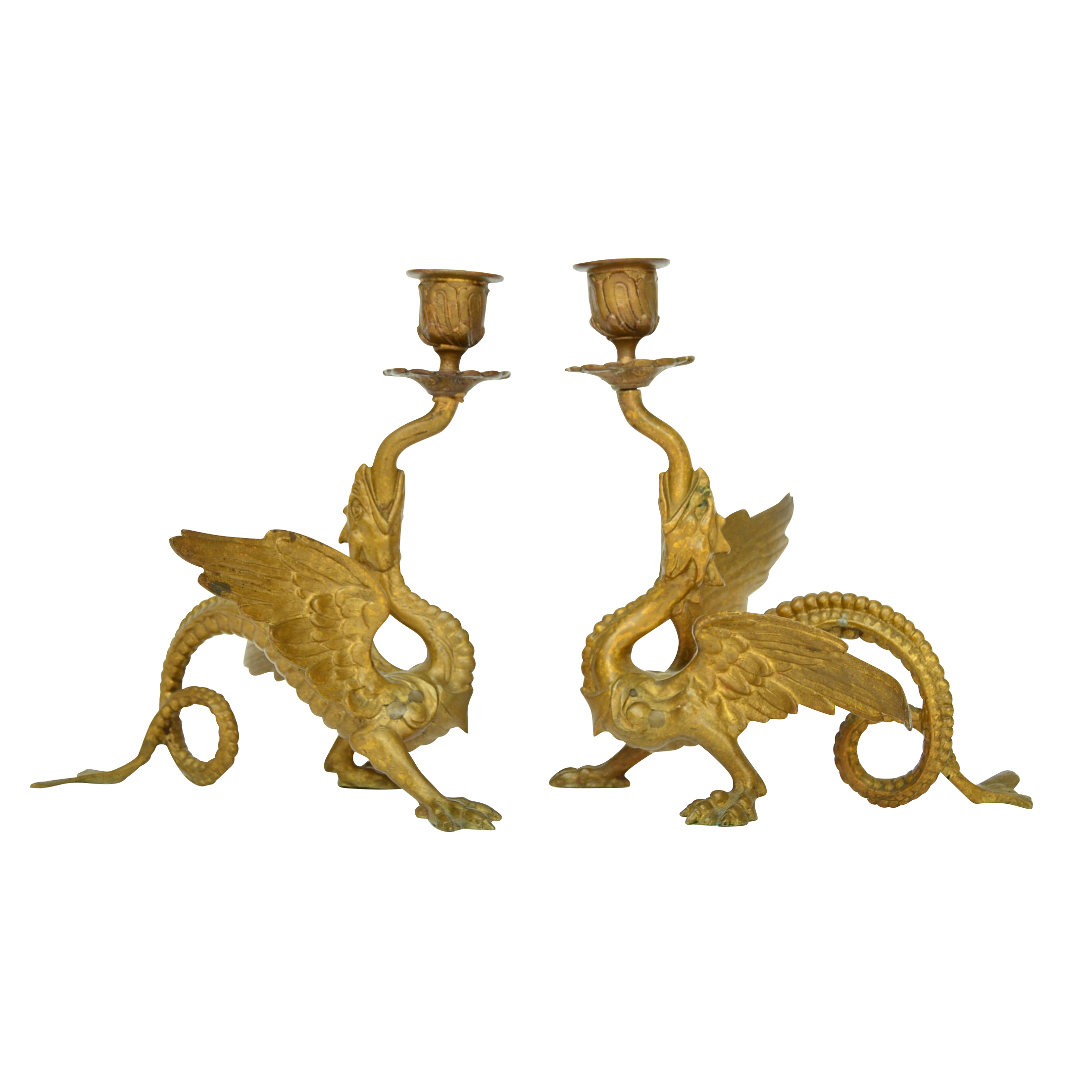Tiffany & Co. Bronze Winged Dragon Candlesticks, Late 19th to Early 20th Century