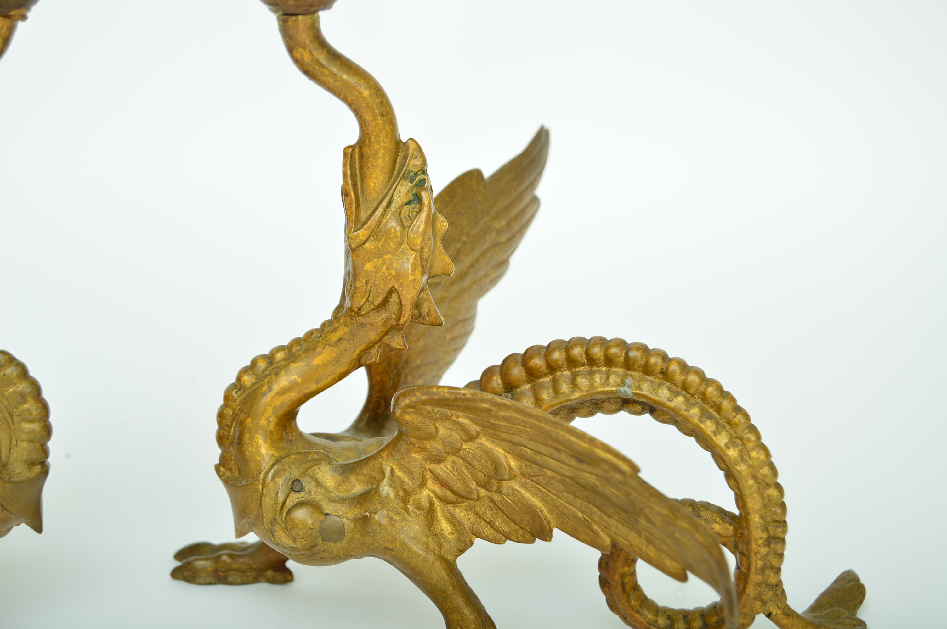 Tiffany & Co. Bronze Winged Dragon Candlesticks, Late 19th to Early 20th Century