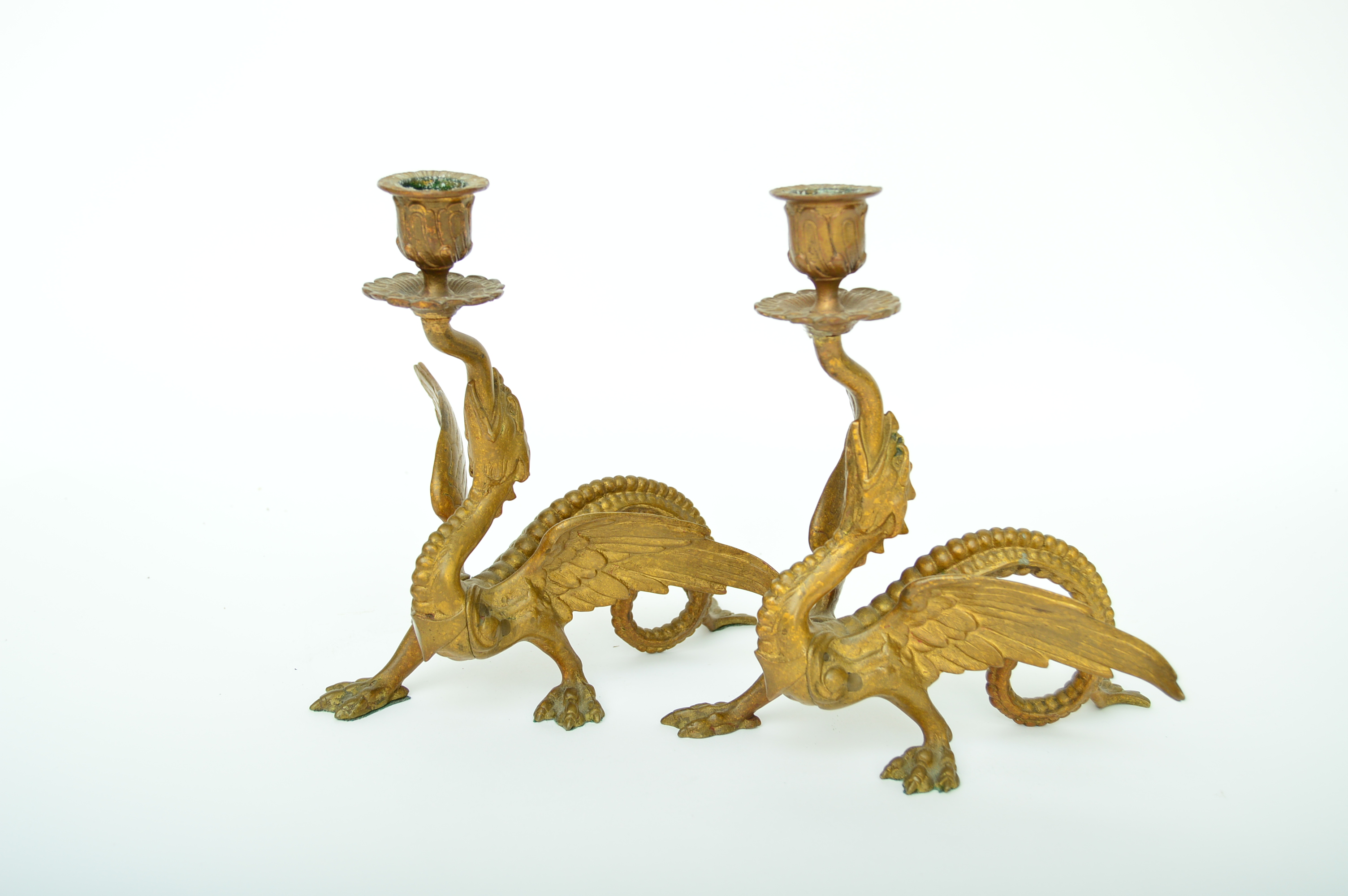 Tiffany & Co. Bronze Winged Dragon Candlesticks, Late 19th to Early 20th Century