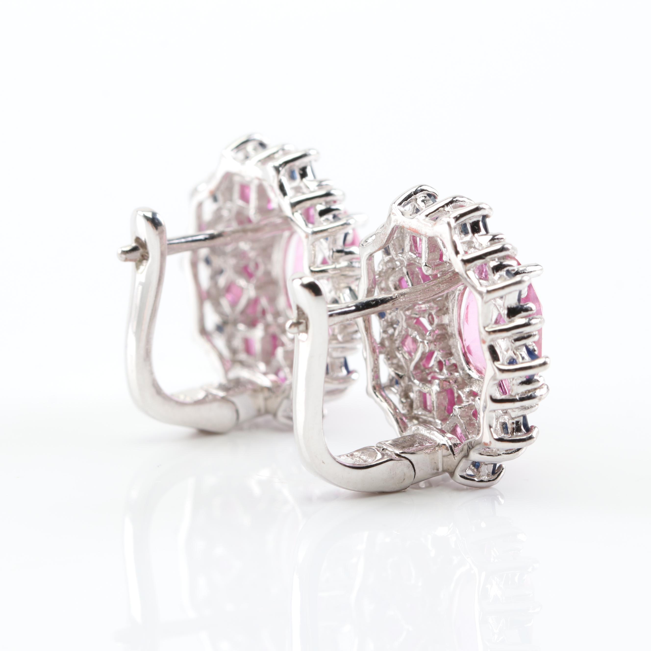 Sterling Silver 4.00 CT Pink Topaz, 1.20 CTW Ruby, Sapphire Earrings