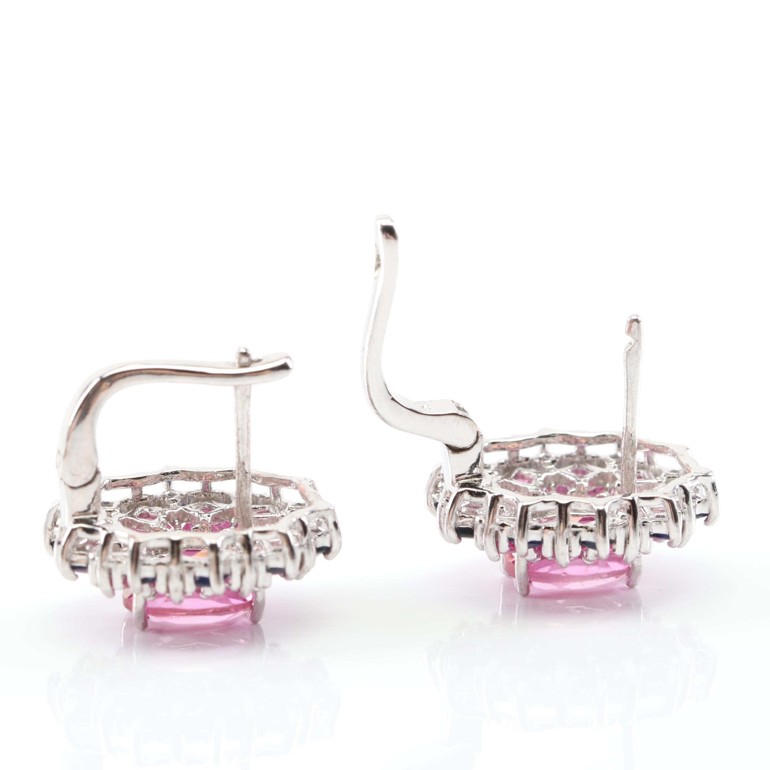 Sterling Silver 4.00 CT Pink Topaz, 1.20 CTW Ruby, Sapphire Earrings