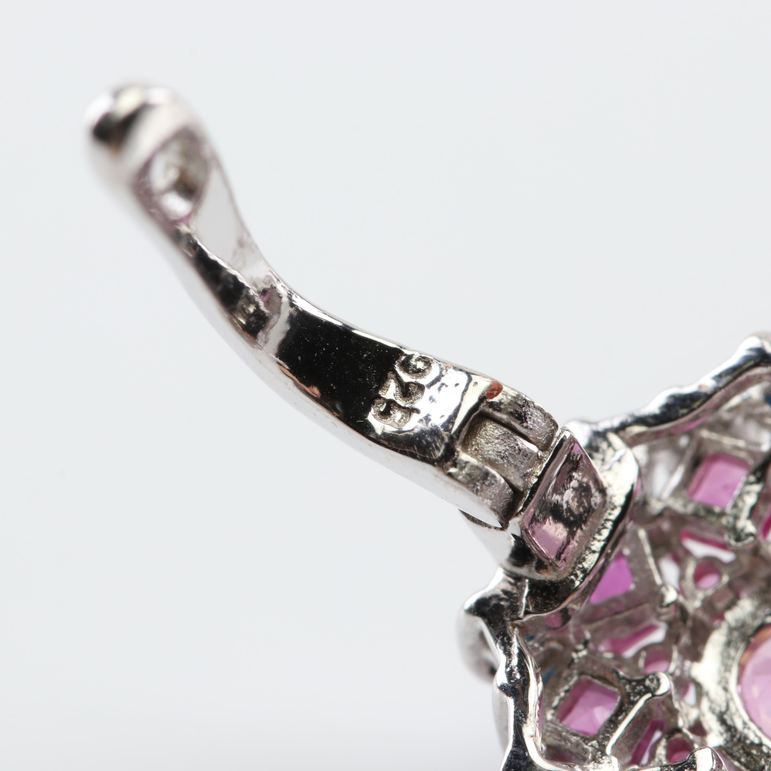 Sterling Silver 4.00 CT Pink Topaz, 1.20 CTW Ruby, Sapphire Earrings