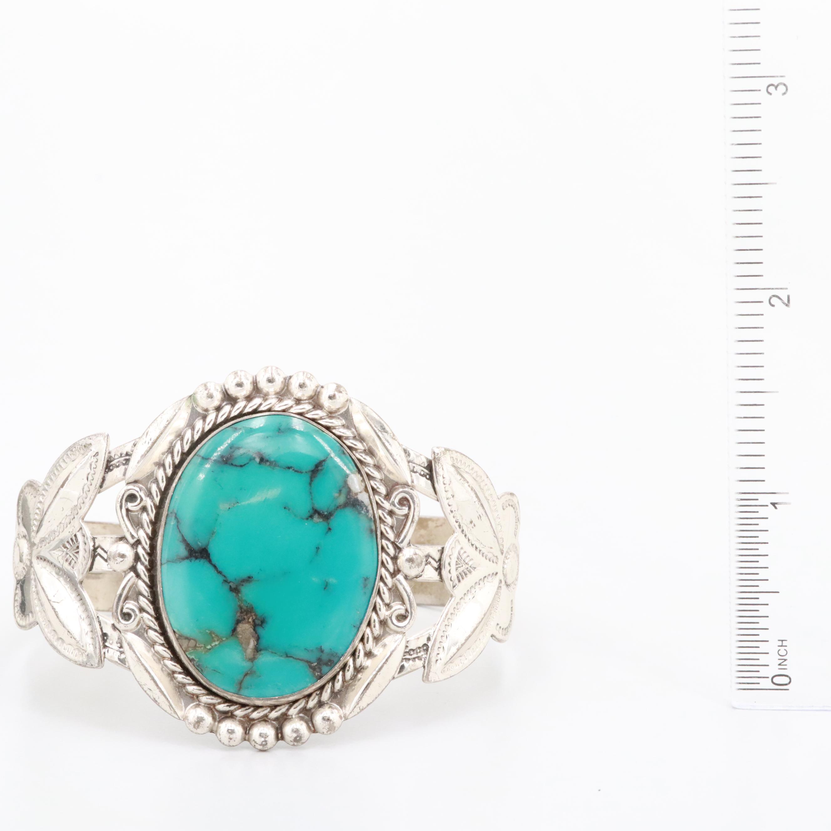 Southwestern Style Bell Trading Post Sterling Silver Turquoise Cuff Bracelet