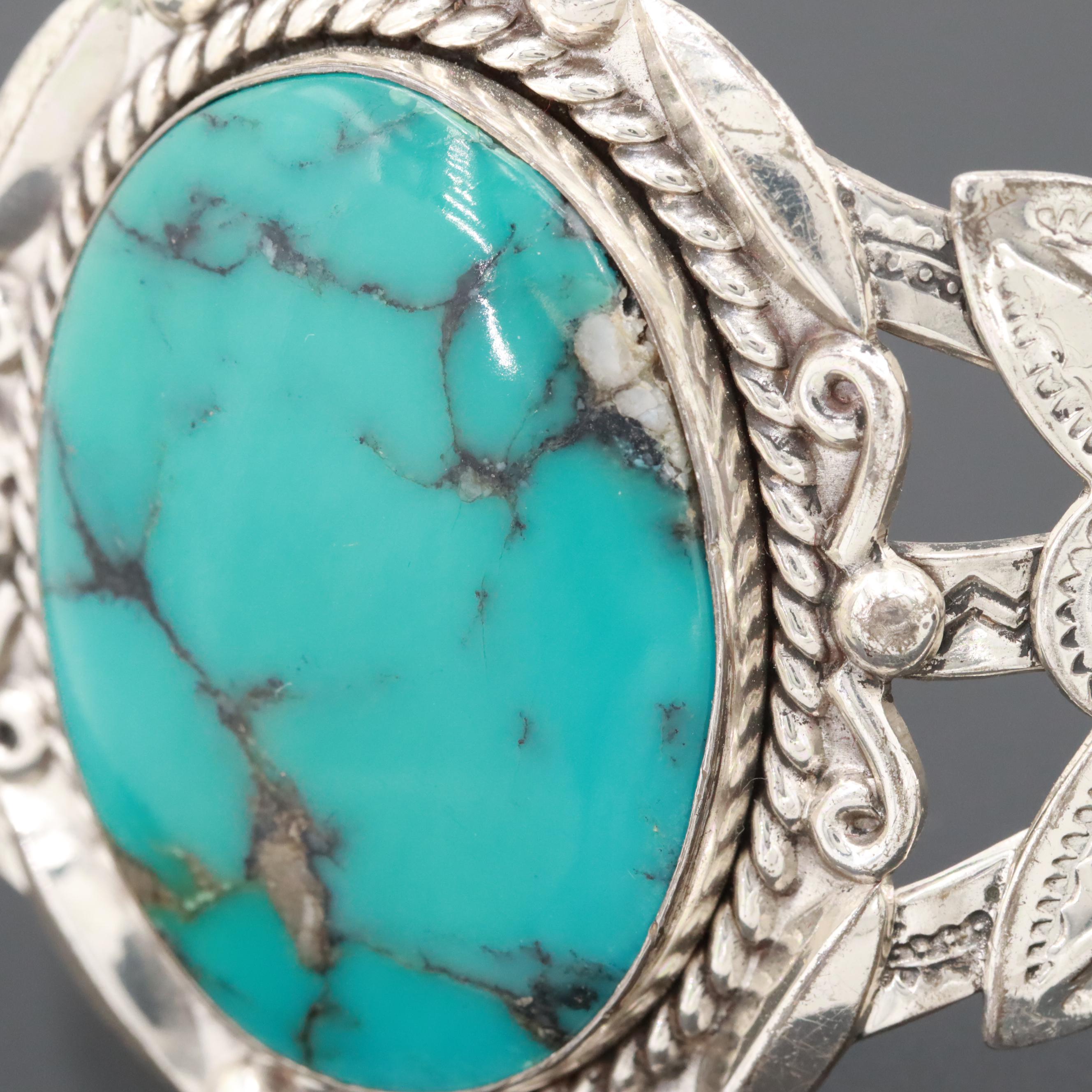 Southwestern Style Bell Trading Post Sterling Silver Turquoise Cuff Bracelet