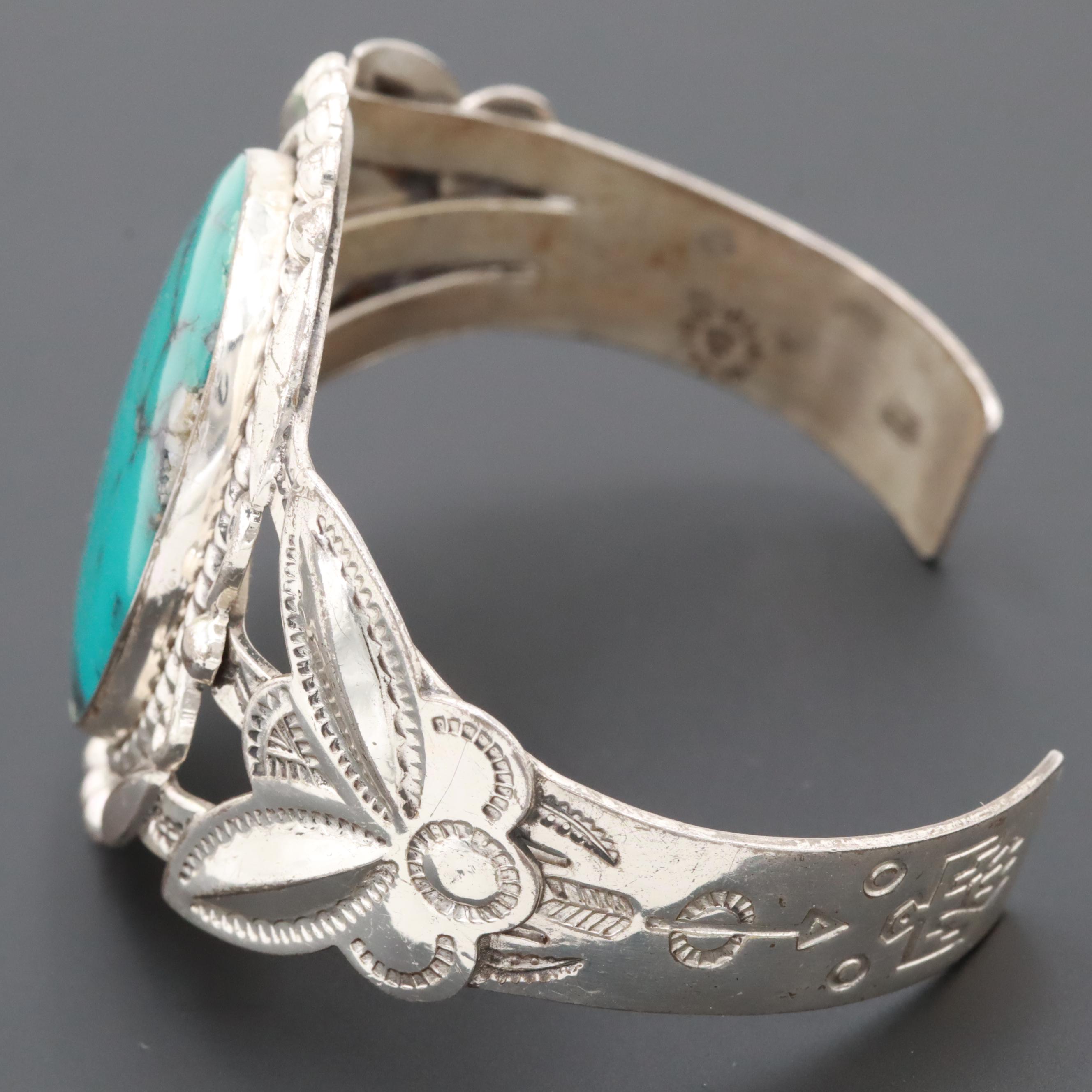 Southwestern Style Bell Trading Post Sterling Silver Turquoise Cuff Bracelet