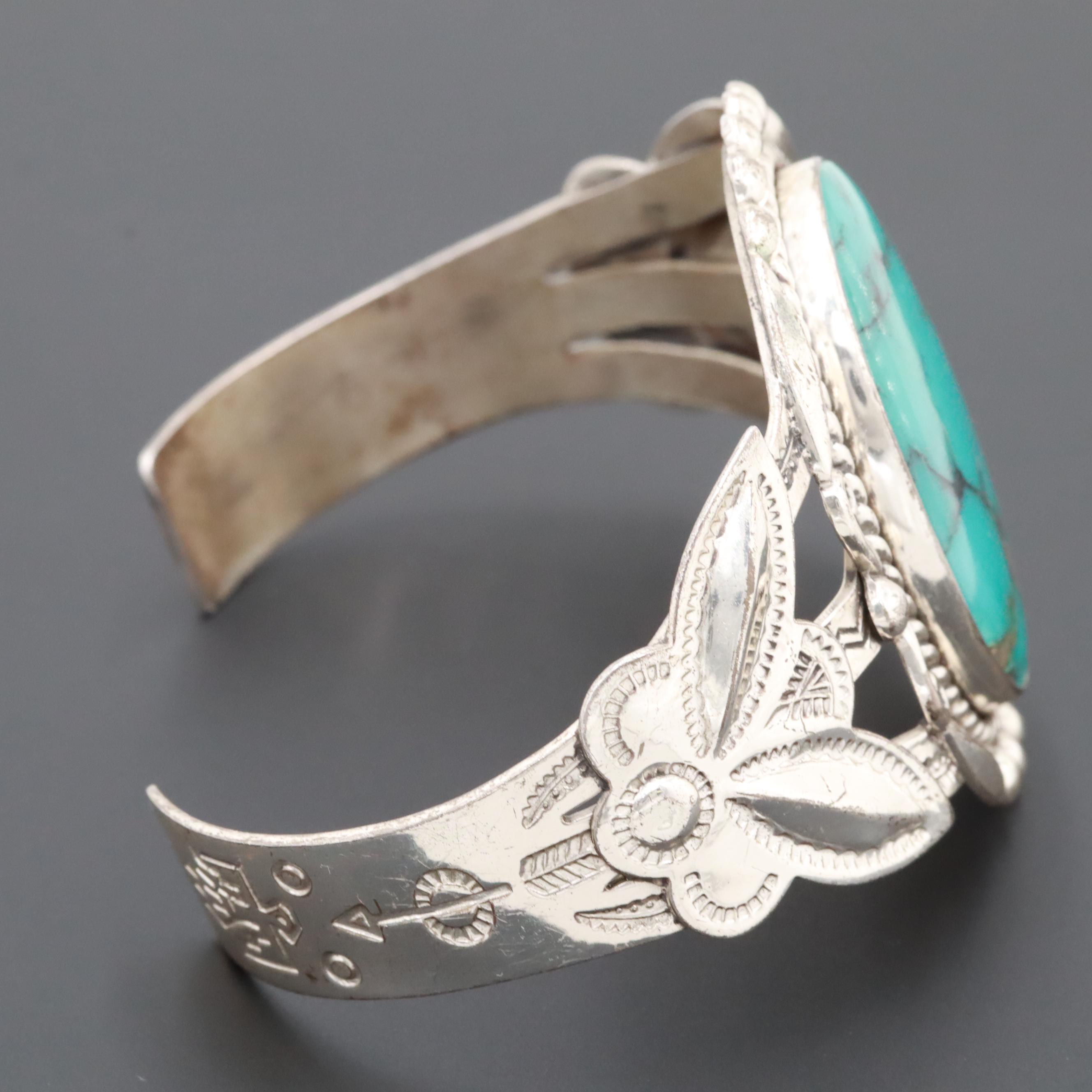 Southwestern Style Bell Trading Post Sterling Silver Turquoise Cuff Bracelet